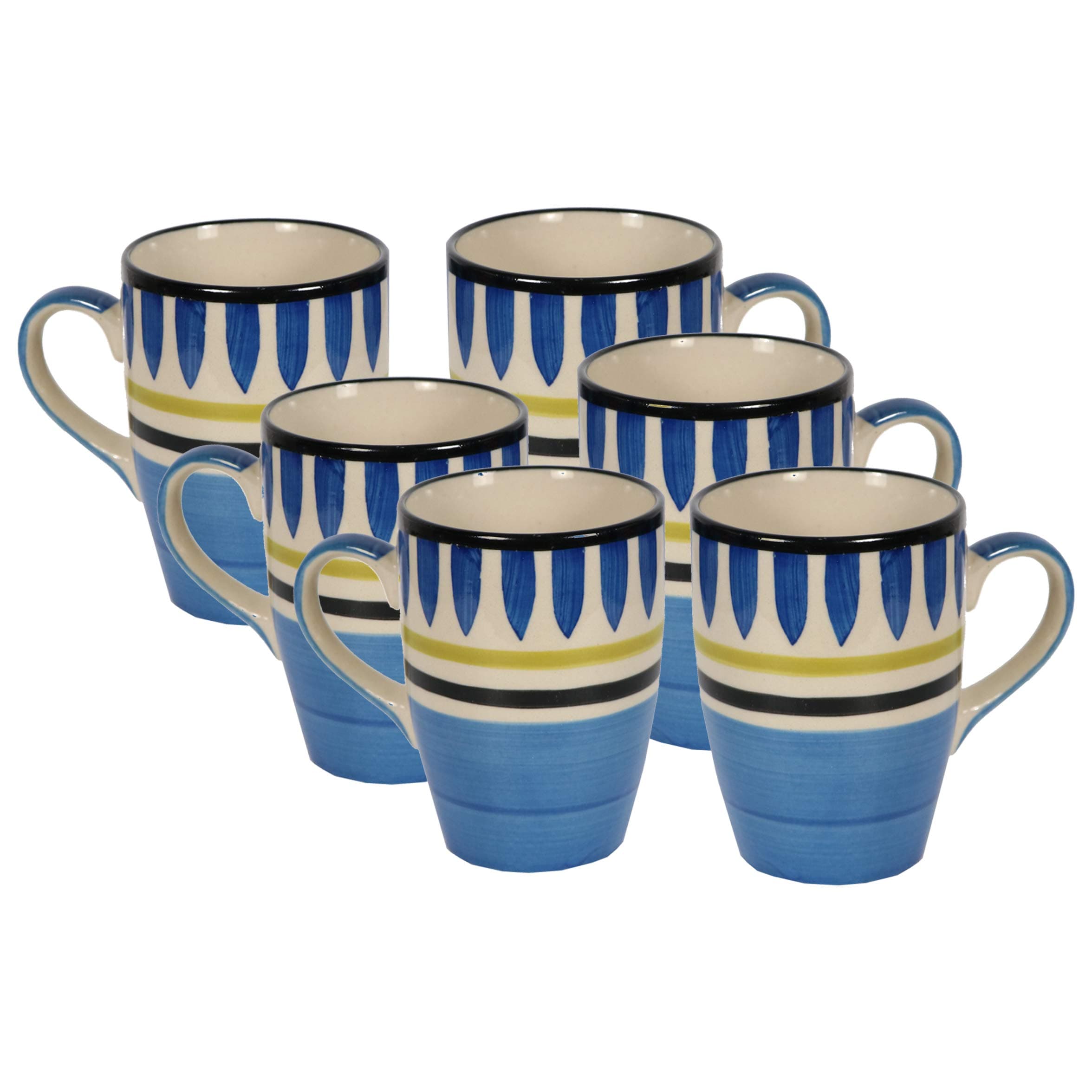 HS HINDUSTANI SAUDAGAR Microwave Safe Hand Painted Ceramic Tea Cup/Coffee Mug Stylish Design with Ergonomic Handles for Ease of Use, Set of 6