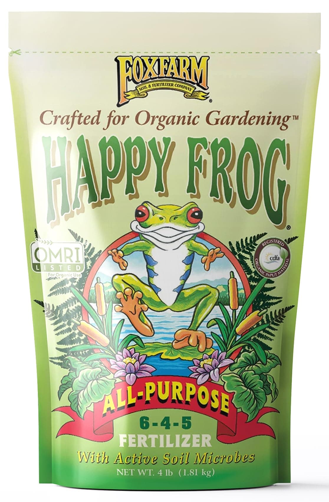 Happy Frog All Purpose Fertilizer - with Active Soil Microbes - Fast Acting Organic Gardening Plant Care - Nutrient Rich Plant Food Outdoor and Indoor – NPK 6-4-5 (4 lb Bag)