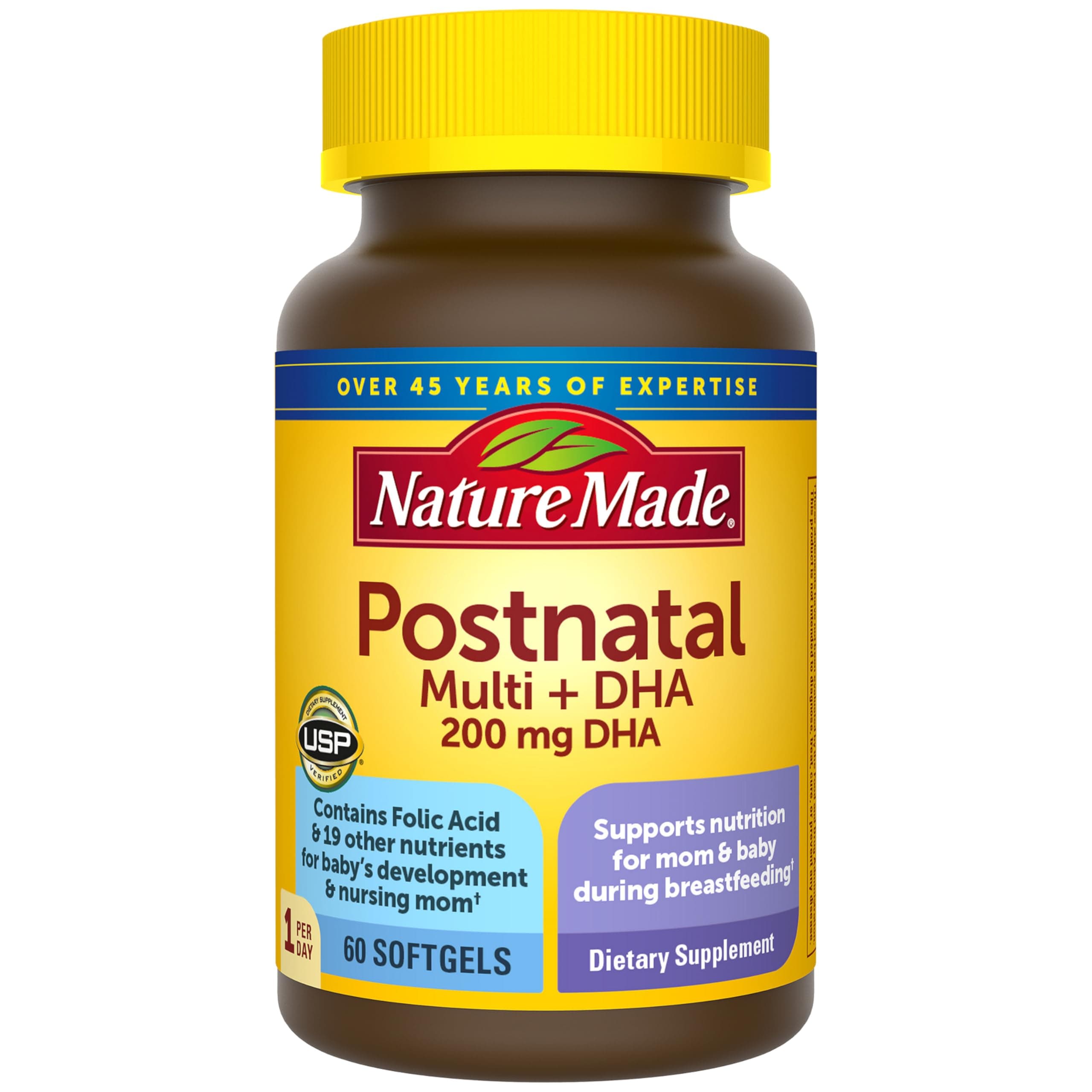 Postnatal Multivitamin + DHA 200 mg, Postnatal Vitamins for Women, Includes Iron, Vitamin D3, Calcium, Iodine & More for Breastfeeding Moms, 60 Softgels