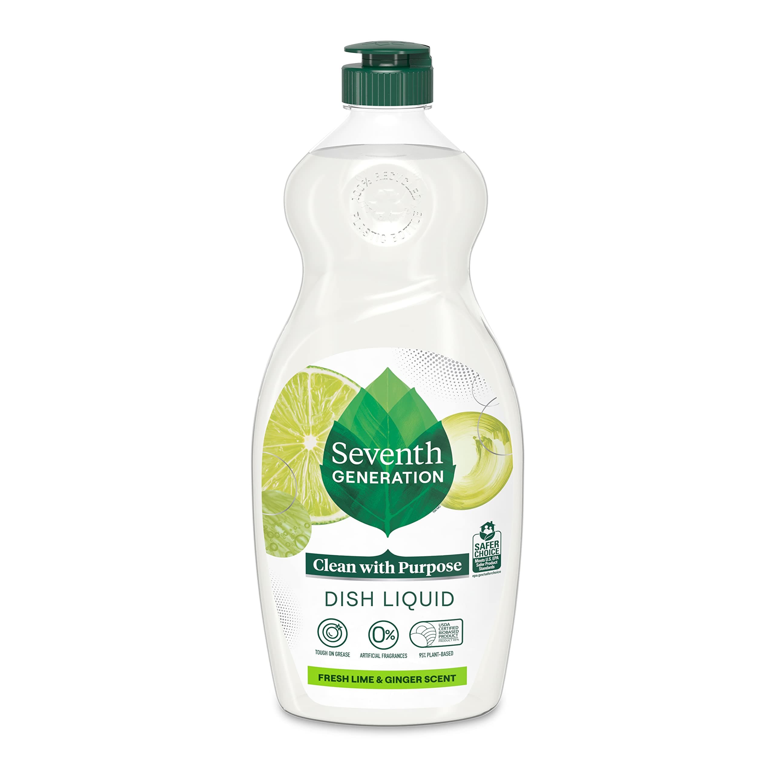 Seventh Generation Dish Soap Fresh Lime & Ginger Scent 1 count Dishwashing Soap Dish Detergent Liquid Soap 19 oz