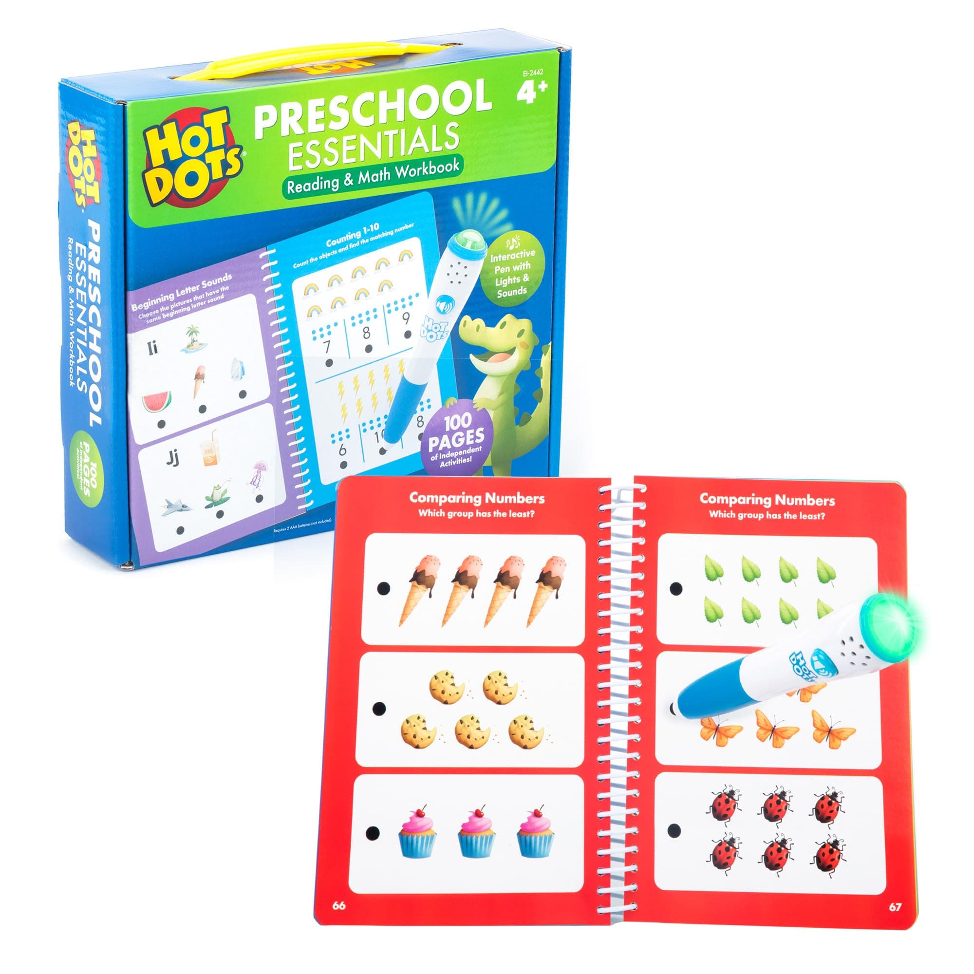 Educational Insights Hot Dots Preschool Essentials: Reading & Math Workbook - Preschool Workbooks with Interactive Pen, Homeschool Learning Books, Build Toddler Reading & Math Skills, Ages 4+