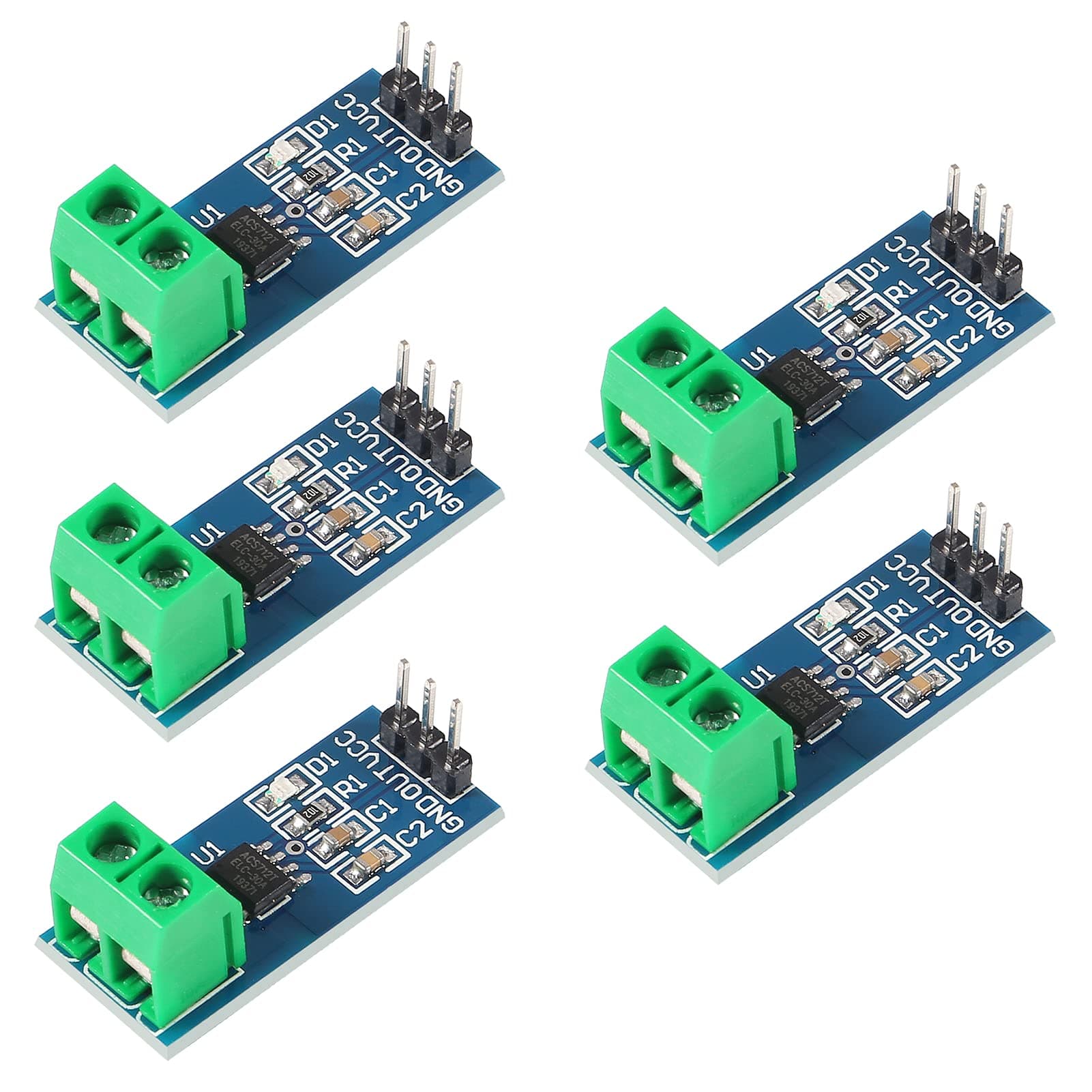 UMLIFE 5pcs ACS712 30A Range Current Sensor Module Detector ACS712ELC 5A 20A 30A Amps Amperage (20A)