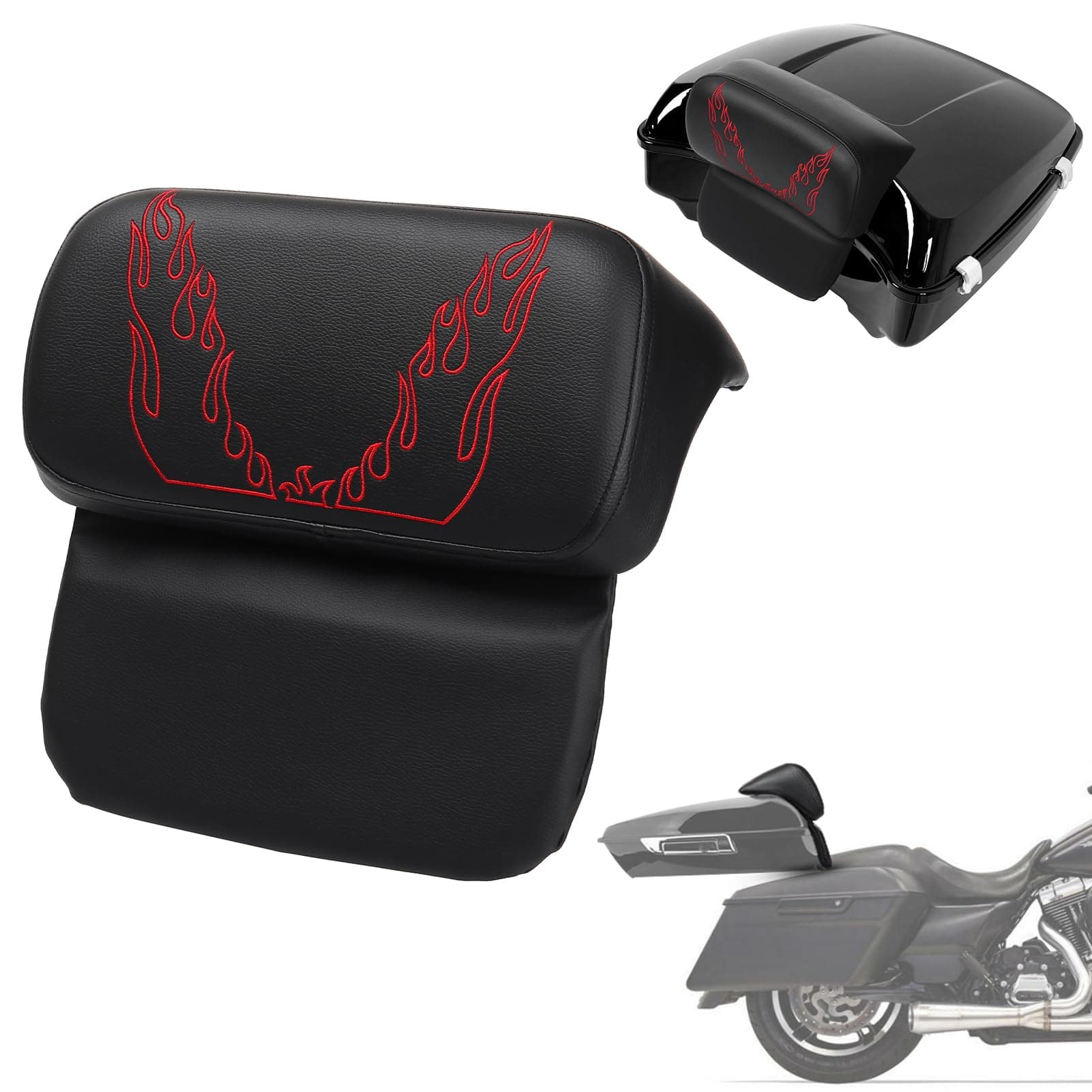 LDJXDADITour Pack Backrest Pad, Chopped Razor Tour Pack Backrest Pad for Harley Touring CVO Road Glide Road King Street Glide Tri Glide Ultra Limited Electra Glide FLHTKSE 2014-2023 (Flame Styling)