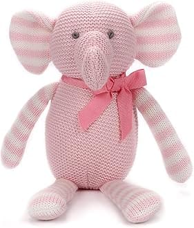 100% Organic Cotton Pink Elephant Plush, 7.1" Baby Stuffed Animals for Newborn