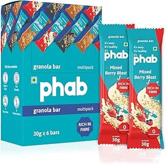 Phab Mixed Berry Blast Snack Bars | Healthy Cereal & Breakfast bar | High Fiber, Gut-Friendly | No Trans Fat, No Preservatives | Source of protein | Goodness of Rolled Oats (Pack of 6x 30g)