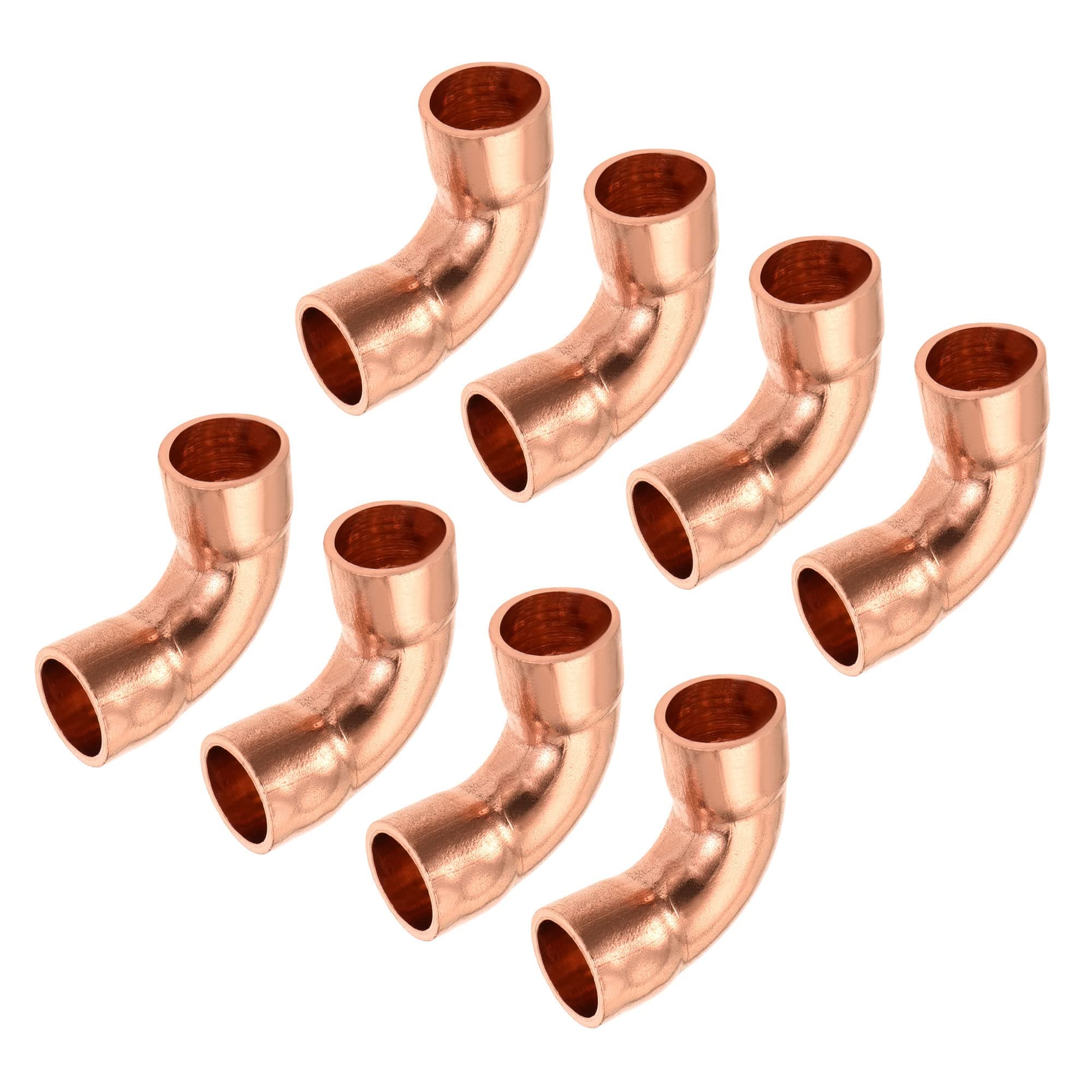 90 Degrees Elbow Copper Pipe Fitting Brazing Connection 1/4 Inch ID for HVAC Cooling Equipment, Pack of 8