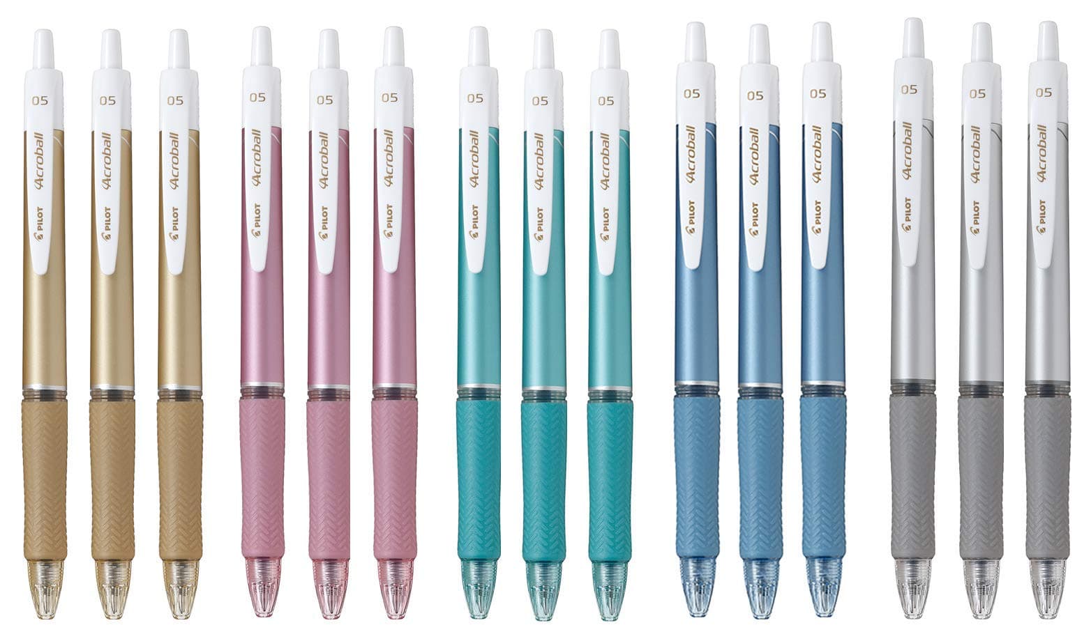 AAROND Y8Y Pilot Acroball 0.5mm Black Pen. Acroball T Series 5 Colors Each 3 pens Total 15 pens with Original Pen case. Pens with Gold/Metal Pink/Metal Light Green/Metal Light Blue/Silver 15-Pack.