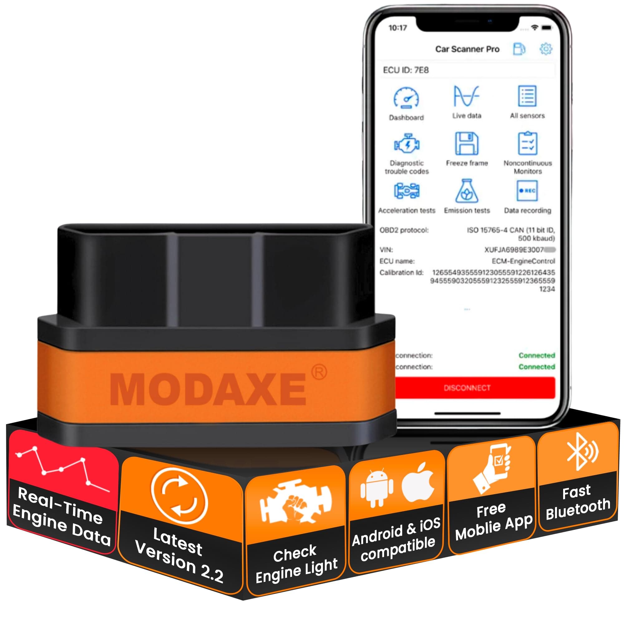 X MODAXE MODIFY YOUR DRIVE OBD II Scanner Code Readers V2.2 Smart Car Vehicle Diagnostic Scanner Tool ODB2/OBDII Protocols Android with Advanced Chipset