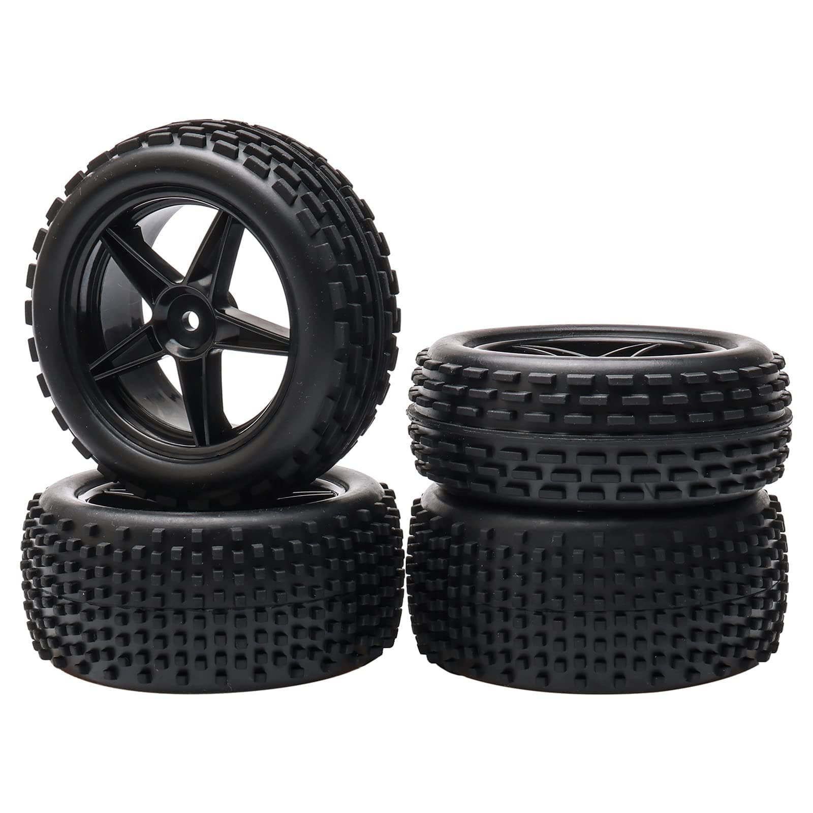 1/10 Scale Off Road RC Buggy Front & Rear Wheel Rims and Tyres X4 Black 5 Spoke for HSP