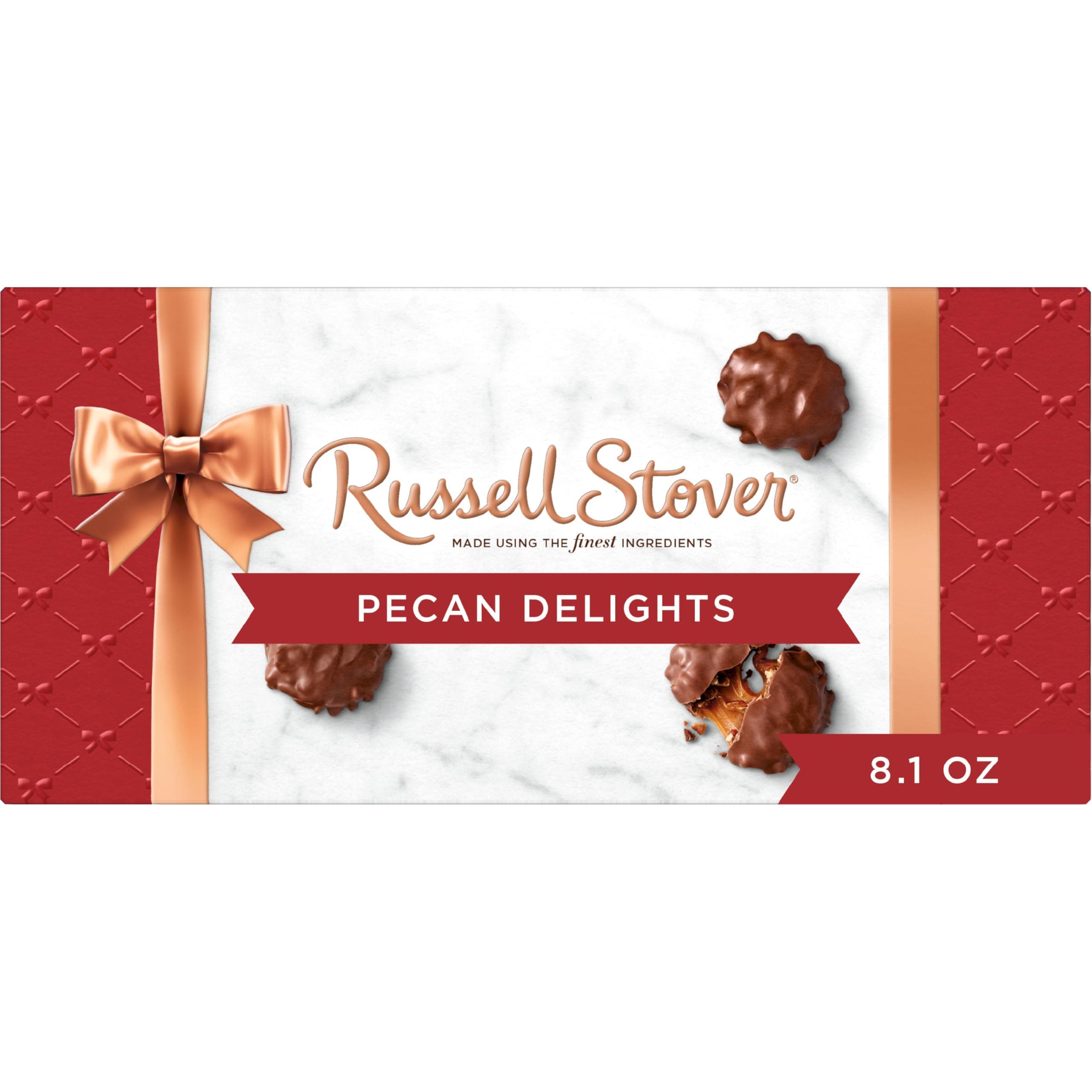Pecan Delights, Chocolate Covered Caramel and Pecans, Chocolate Gift Box, 8.1 Ounce