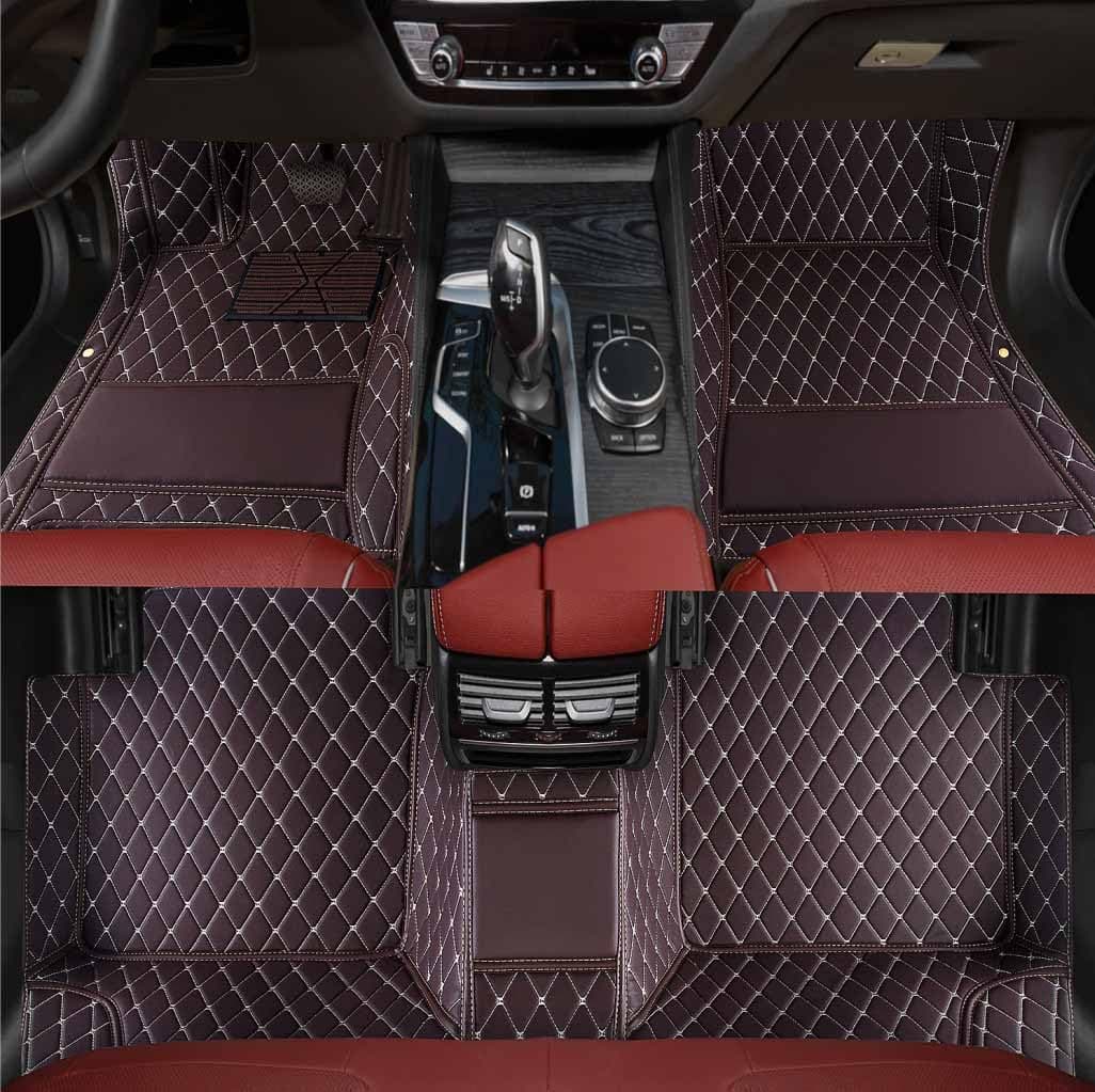 Custom Personalized Floor Mats ,Luxury Full Coverage All Weather Car Floor Mats,Anti-Slip Leather Car Mat Set ,Custom Floor Mat, for 99% of Cars, Trucks & SUV. (Dark Brown)