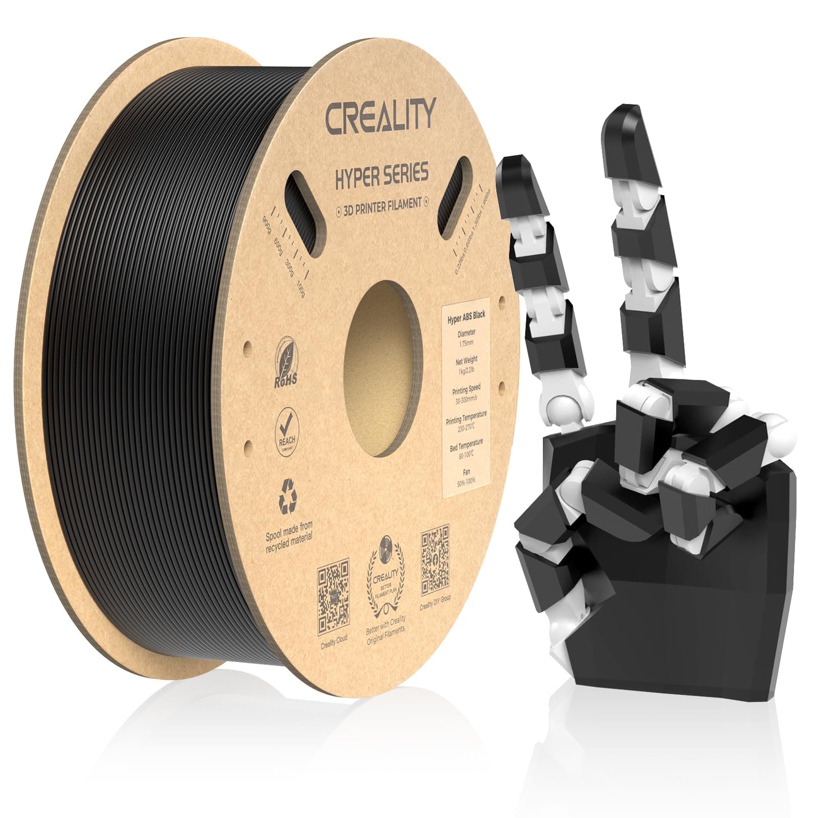 Hyper ABS Filament for K1/K1 Max/K2/K2 Plus, Official 3D Printer Filament 1.75mm for High-Speed Printing Convenient Open Printing ABS Filament, 1kg(2.2lbs) Spool (Black)