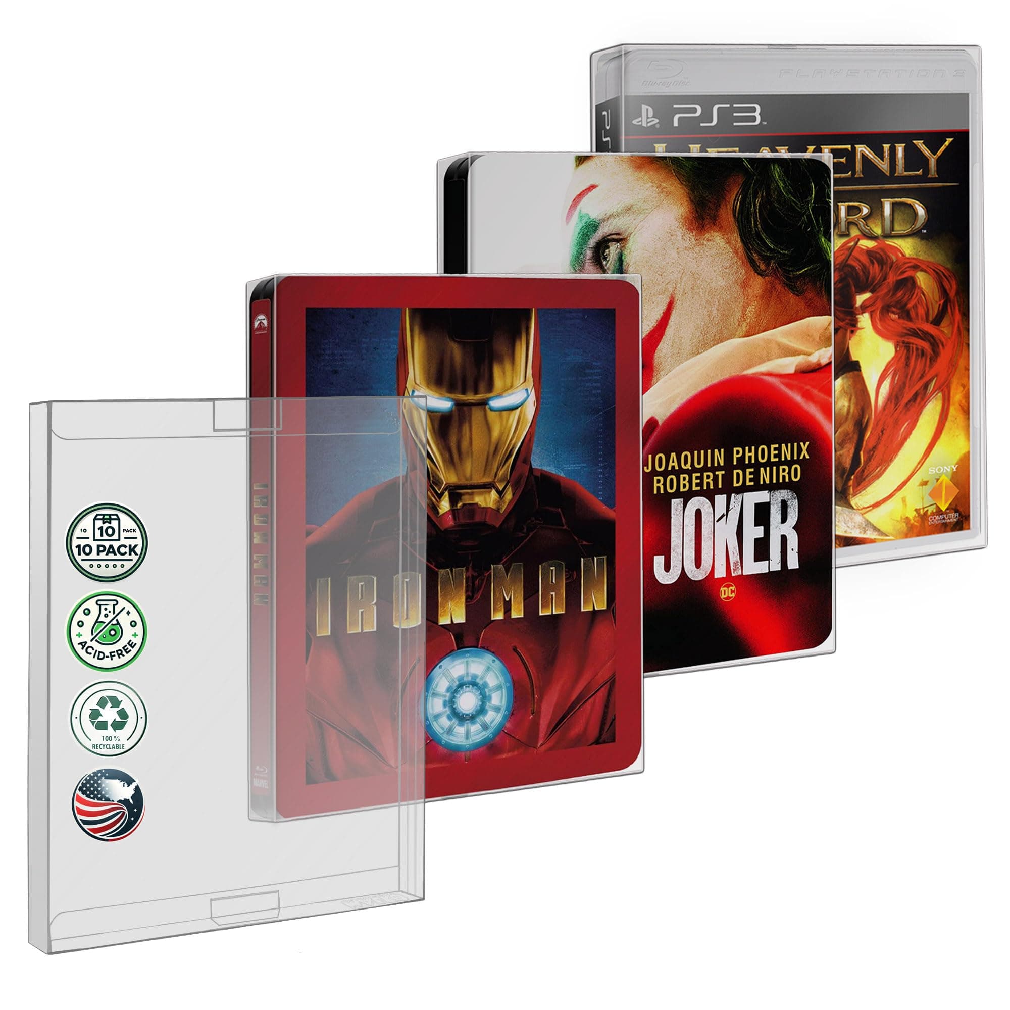 MALKO 10 Pack Steelbook Protector Case. Compatible with: 4K UHD | Blu-Ray | Arrow Video w/Slipcover | Criterion Blu Ray Case | PS3 PS4 PS5 Games & Steelbooks