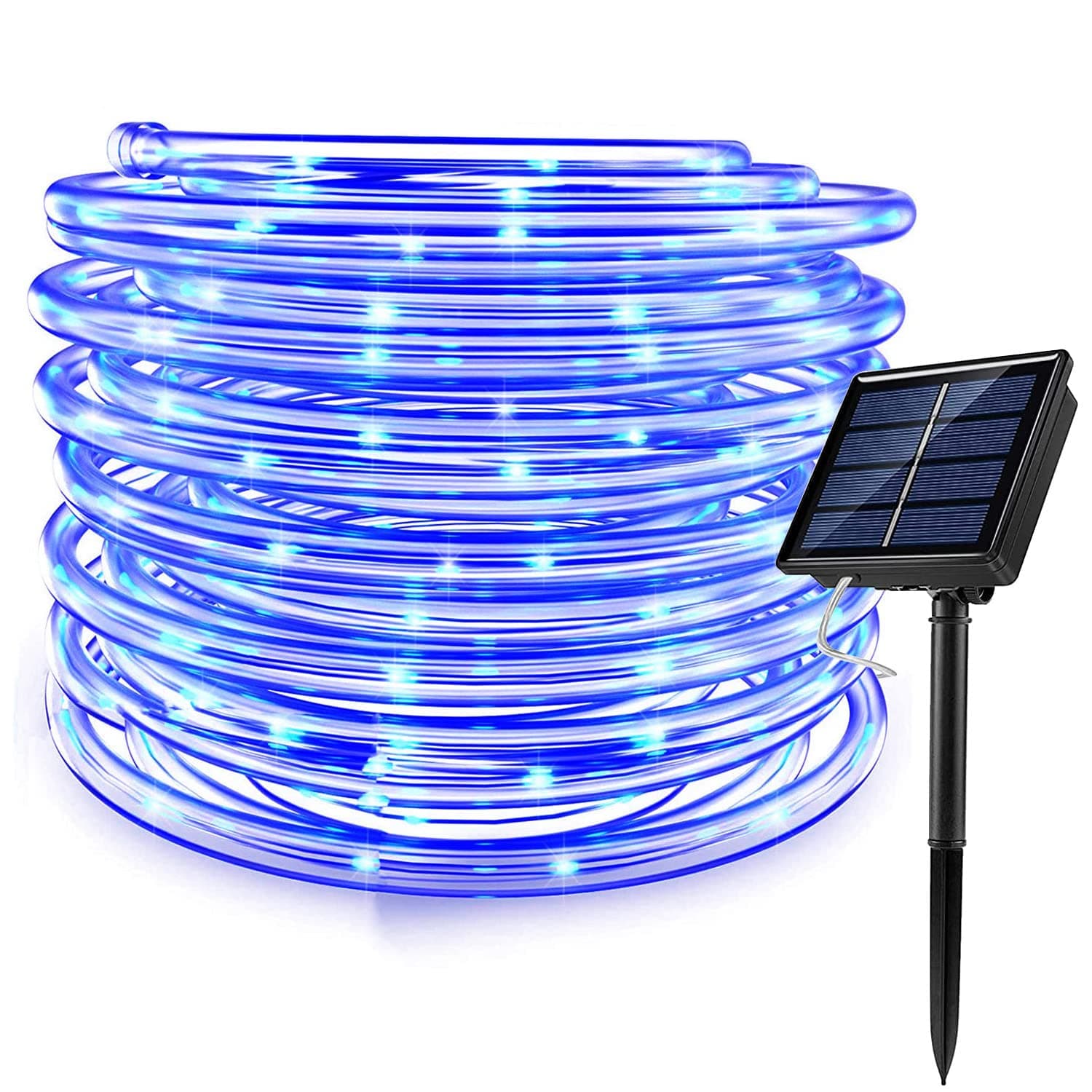 RUICHEN Solar Rope Lights Outdoor String Lights, 16.5Ft 50 LED Solar Powered Waterproof Tube Light Copper Wire Fairy Lights for Garden Fence Yard Christmas Wedding Party Decor (Blue)
