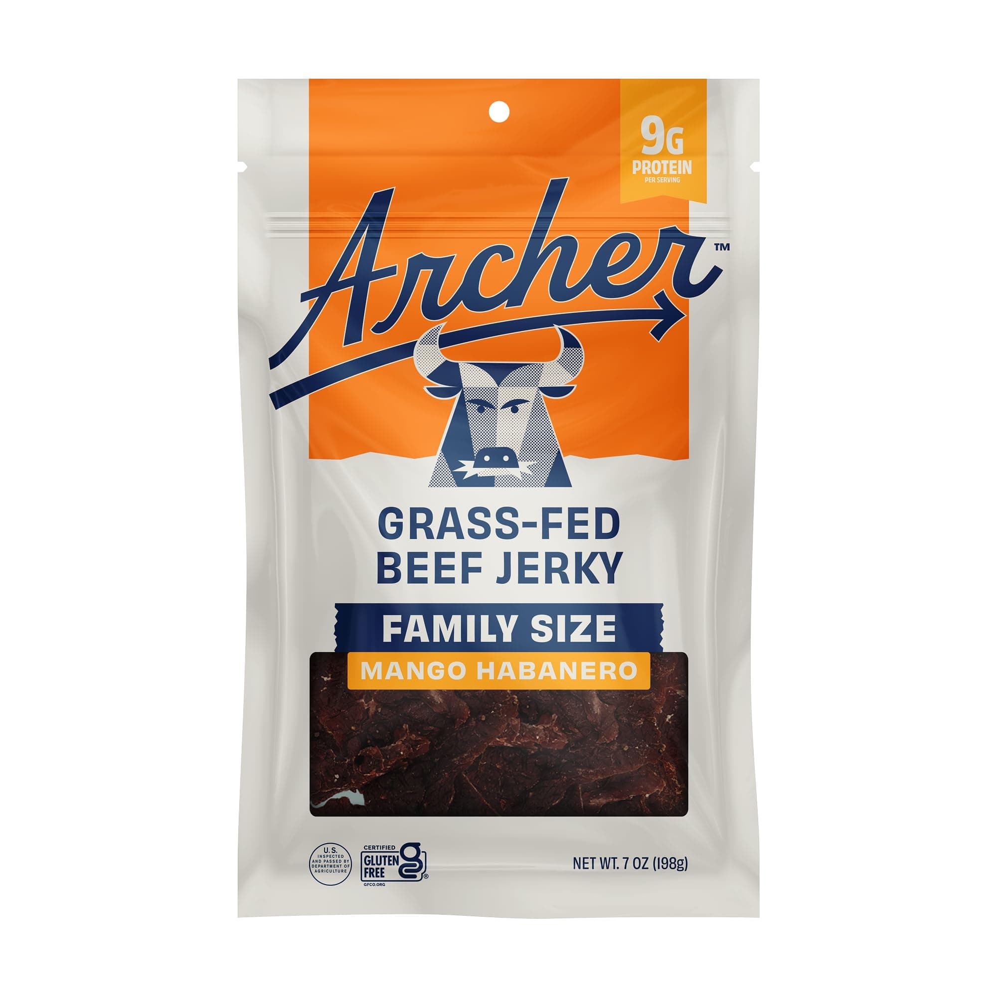 Archer Jerky Grass-Fed Beef Jerky - Beef Snack Pack Bulk, Individual Pack, Protein Snack, Gluten Free, Natural Ingredients, Paleo - Mango Habanero, 7 oz