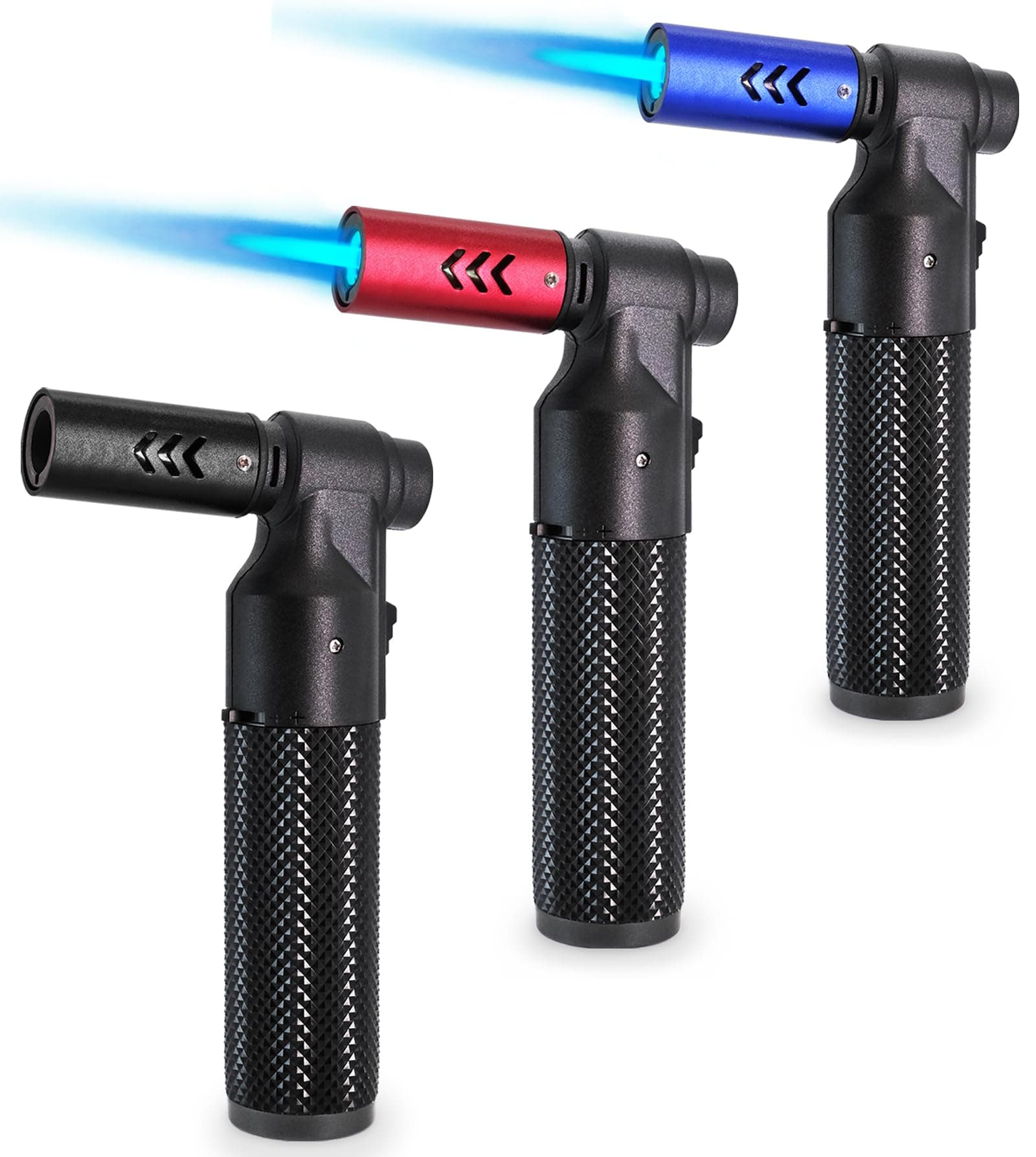 Zoocura 3 Pack Butane Torch Lighter Big Jet Flame Refillable Portable Butane Torch Adjustable Mini Blow Torch for Camping Grill Culinary Soldering Cooking Welding BBQ (Fuel Not Included)