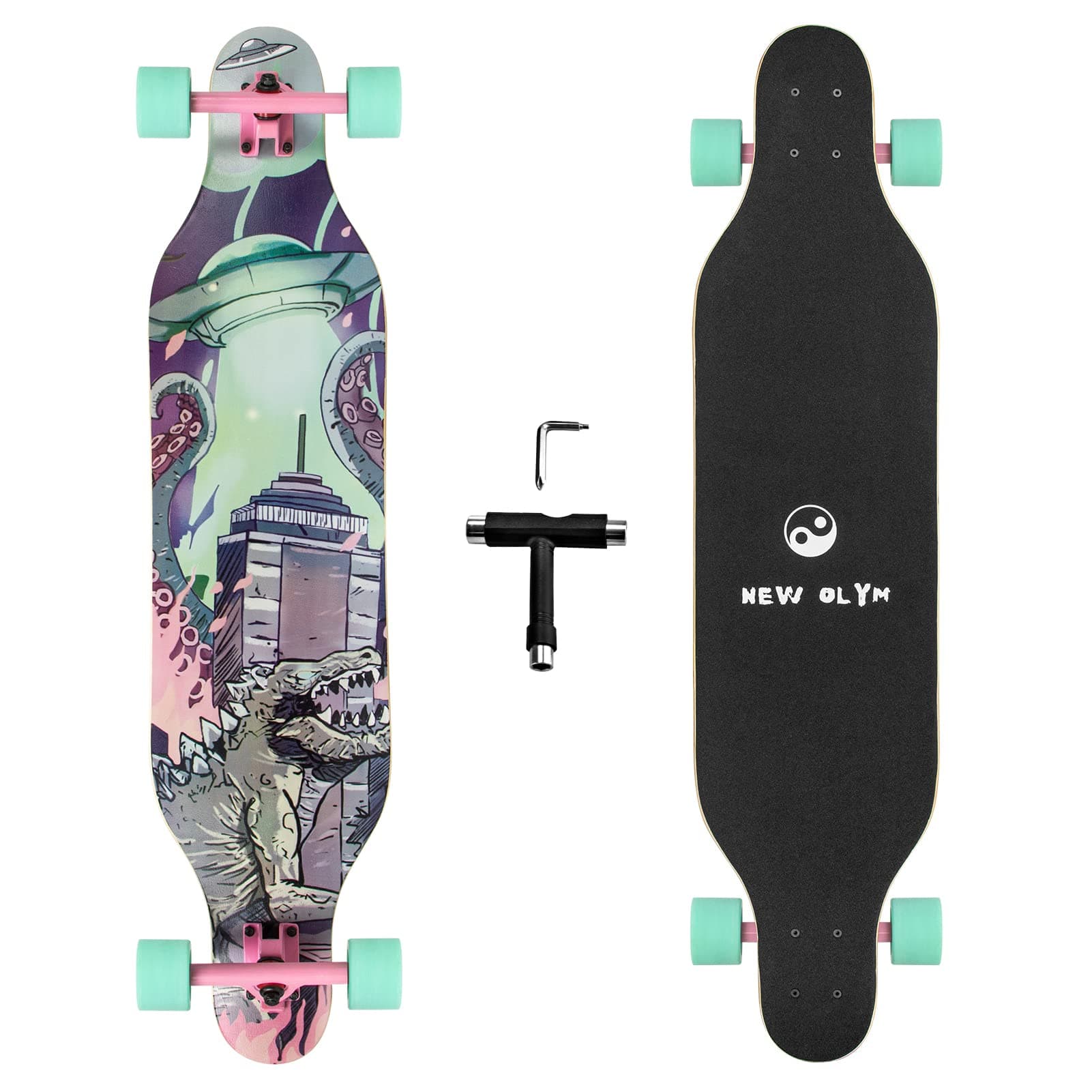 - 41'' Longboard Skateboard 8 Layer Canadian Maple Drop Through Longboards for Youths Beginners
