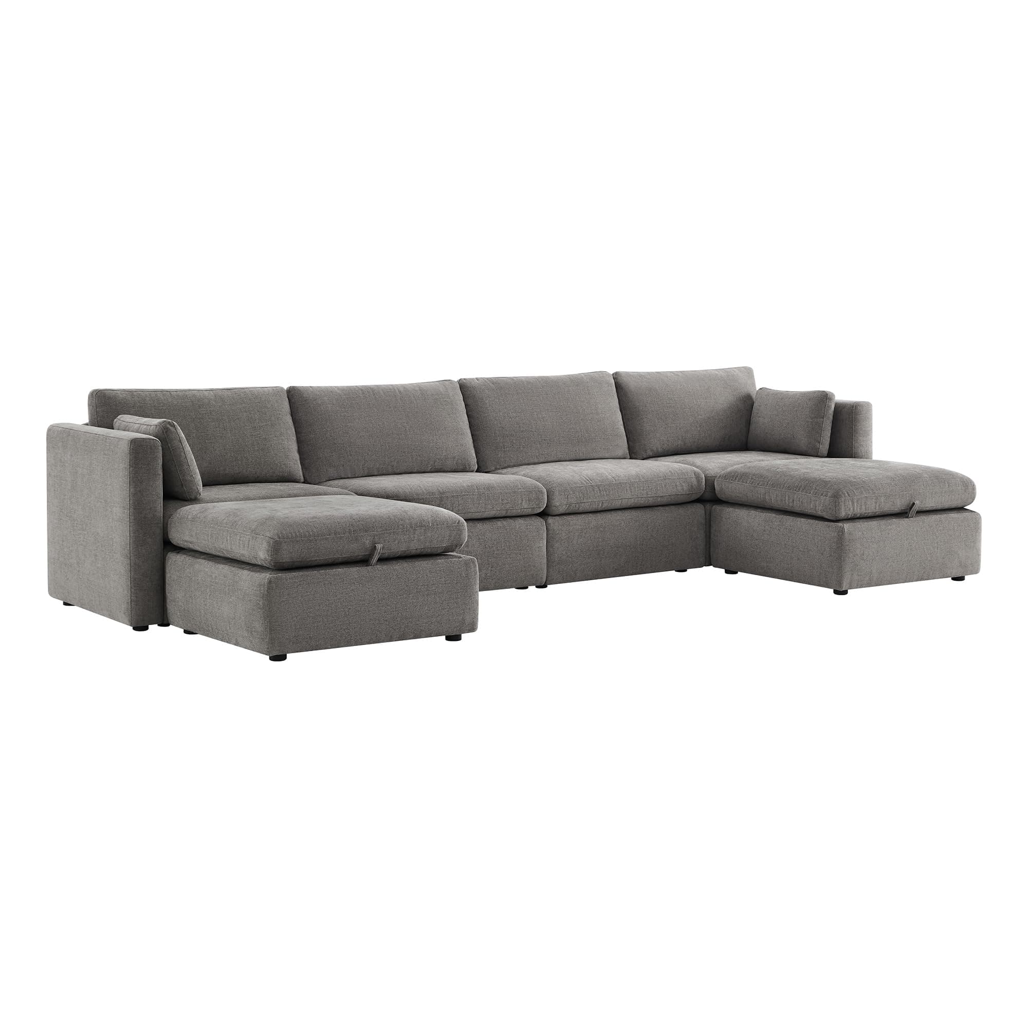 CHITA Oversized Modular Sectional Fabric Sofa Set, Extra Large U Shaped Couch with Reversible Chaise, 146 inch Width, 6 Seat Modular Sofa with Storage Ottamans, Grey