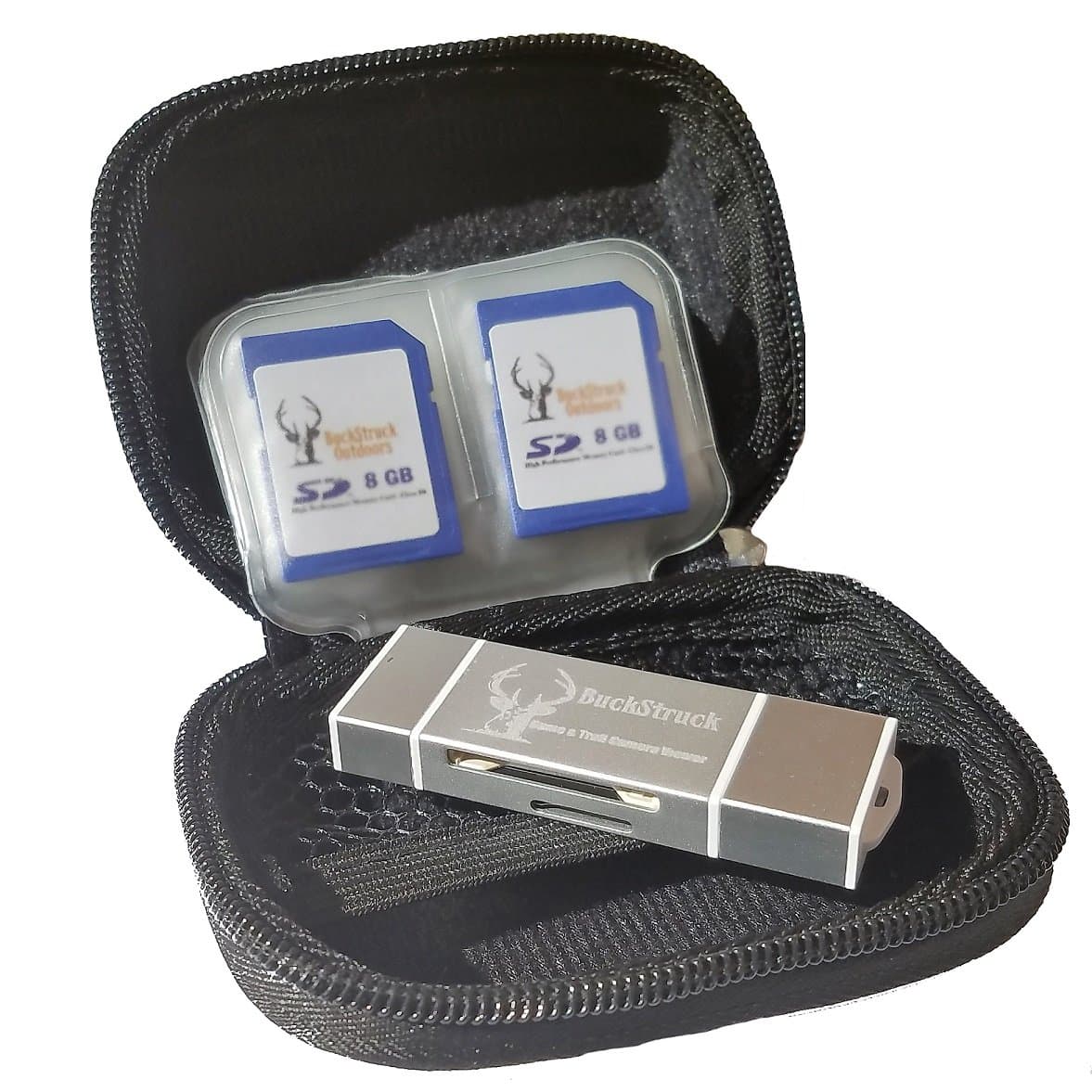 BuckStruck Hard Shell Storage Case for Trail Camera Card Reader and SD Cards - Includes 12 Pockets for SD Cards