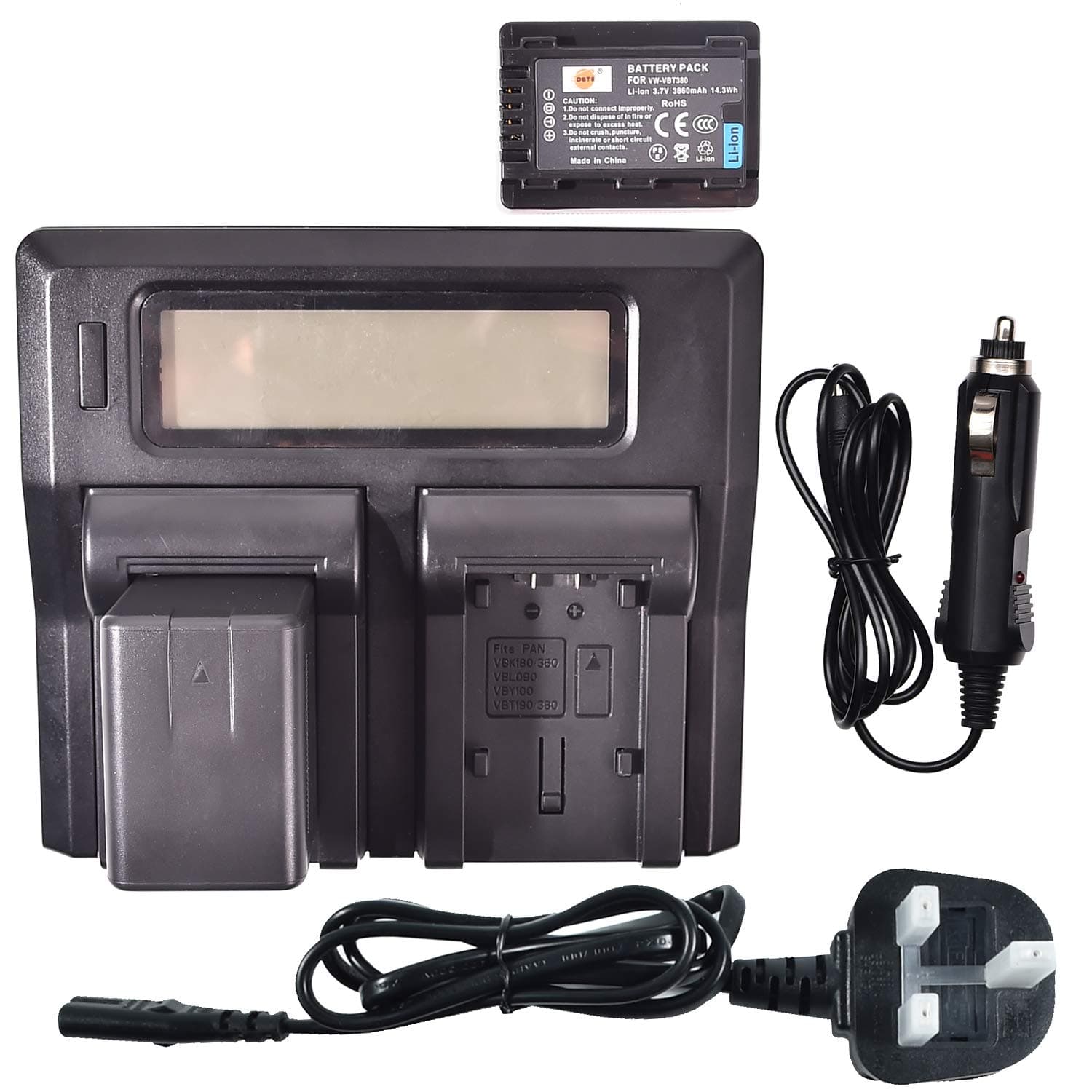 VW VBT380 DSTE Replacement Battery (2-Pack) and Rapid LCD Dual Charger Compatible for Panasonic VW-VBT380,HC-V110,HC-V130,HC-V160,HC-V180,HC-V380,HC-WX970,HC-WX970M,HC-V757