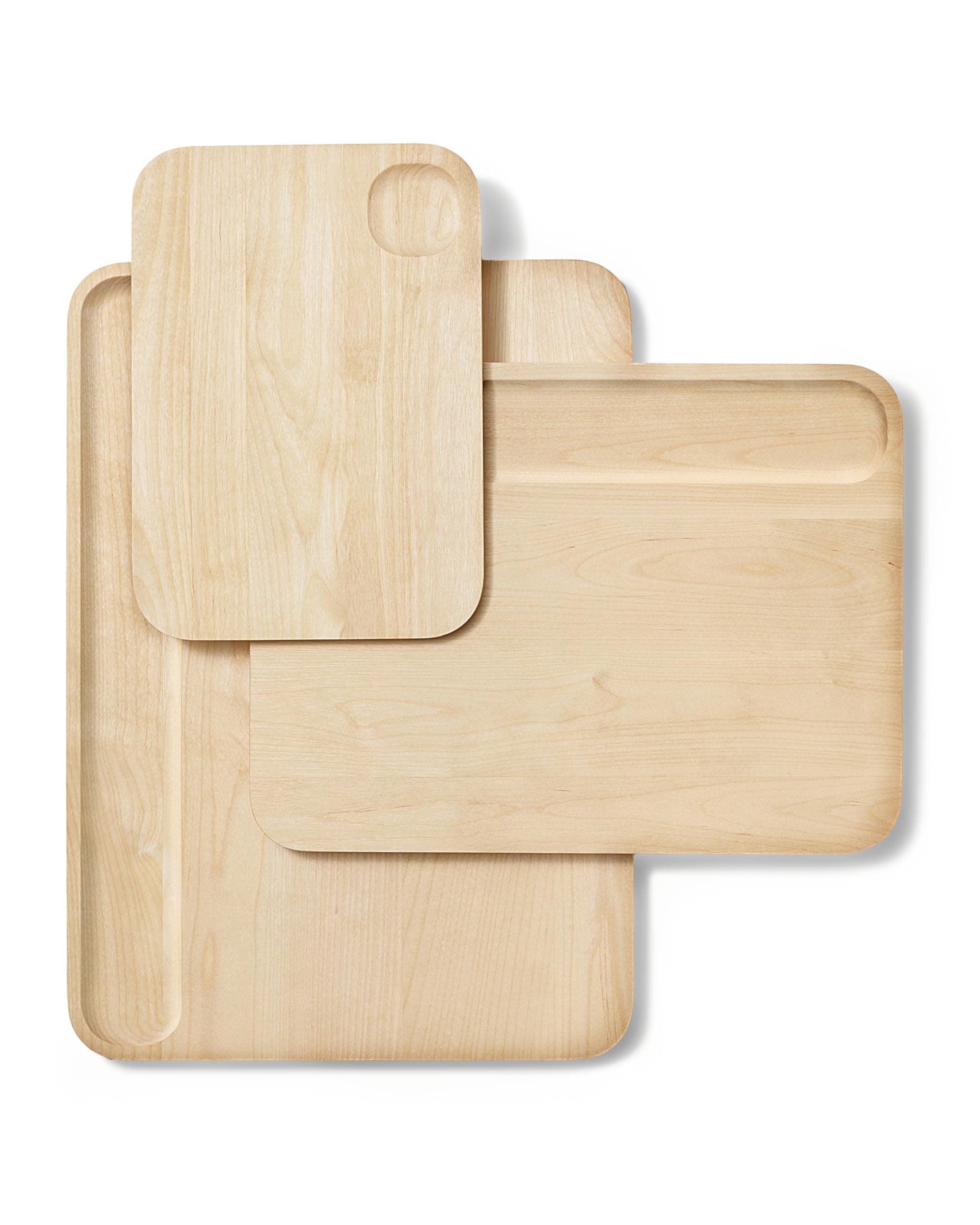 4-Piece Cutting Board Set - Wood Cutting Board Set - Made From FSC-Certified Birch Wood - Mineral Oil & Wax Finish - 3 Sizes - Small, Medium, & Large - Storage Organizers Included