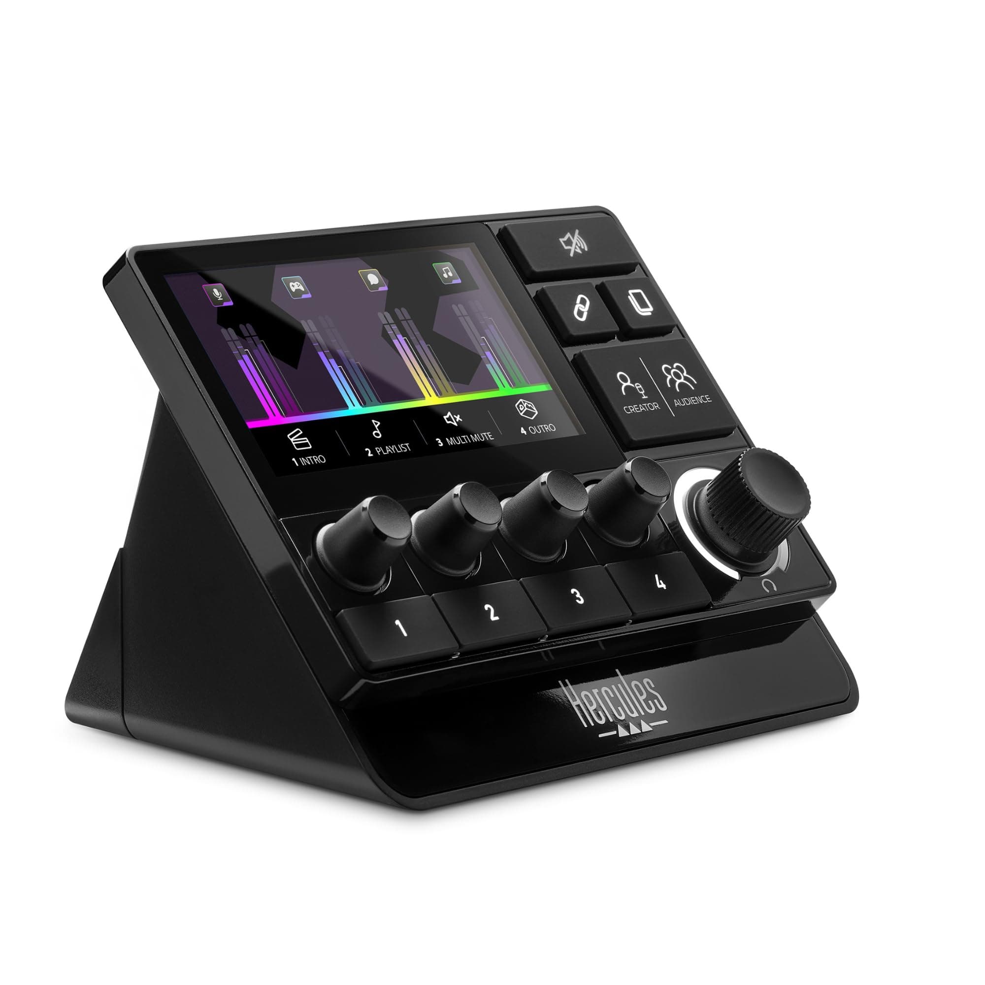 Hercules Stream 200 XLR, Pro Audio Mixer for Advanced Content Creators, with XLR Mic Pre-Amp, LCD Screen, High Resolution Encoders, 4 Actions Buttons and Customizable Interface. Compatible with PC.