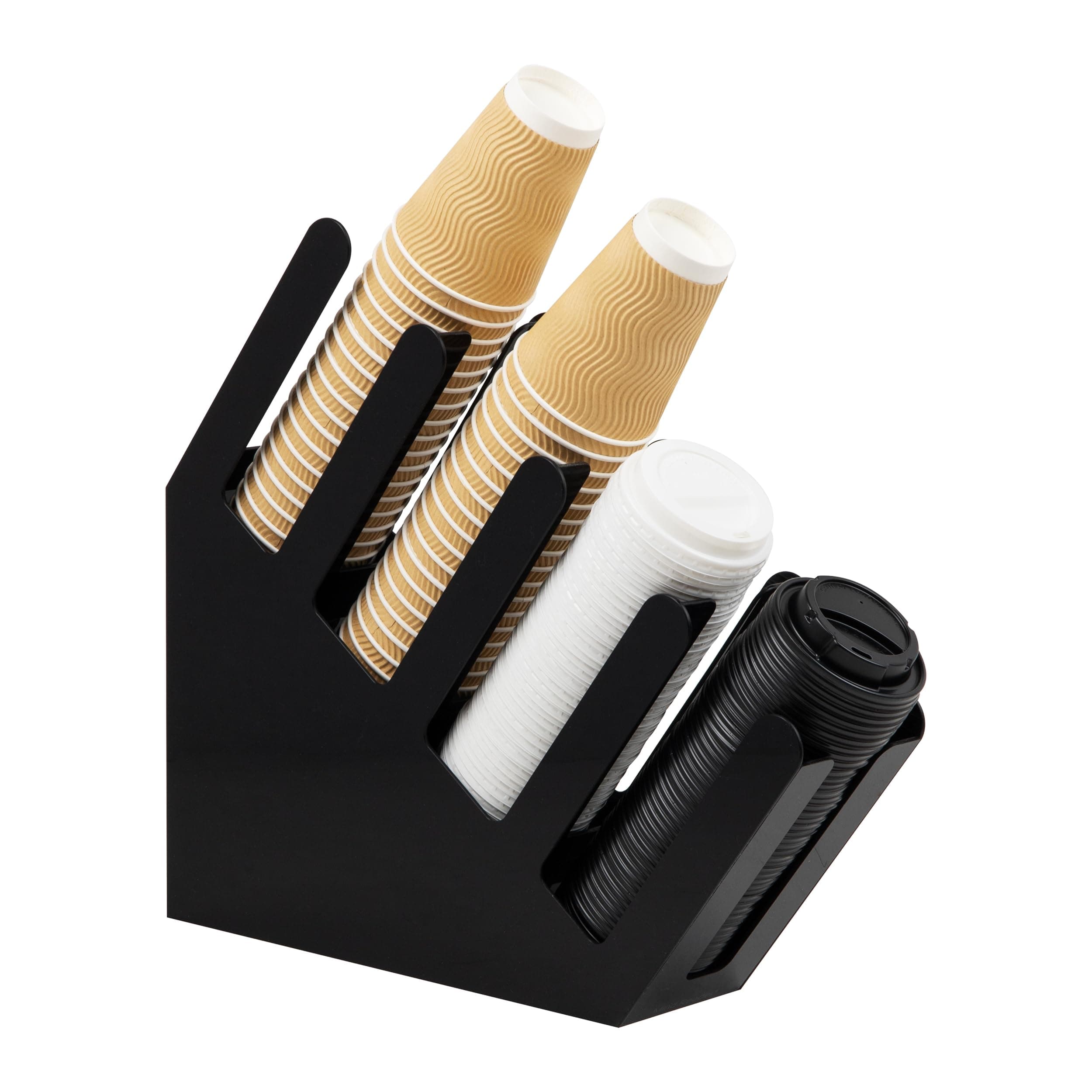 Fancy Cup And Lid Holder, 4 Compartment, Black Acrylic