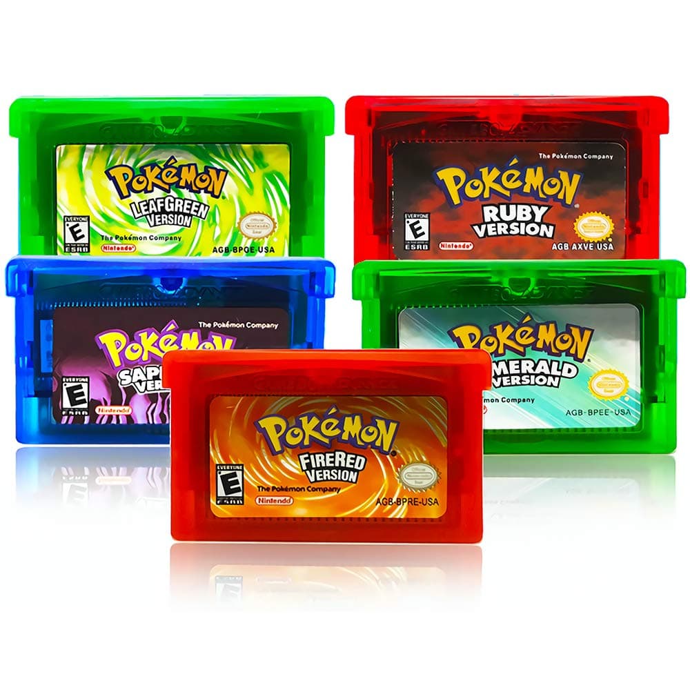 5 Pcs Pokemon Emerald Ruby Sapphire FireRed LeafGreen Version GBA Game, Pocket Monster Third-Party Cards Gameboy Cartridge Compatible with GBM/GBA/SP/NDS/NDSL (Reproduction Game Cards)