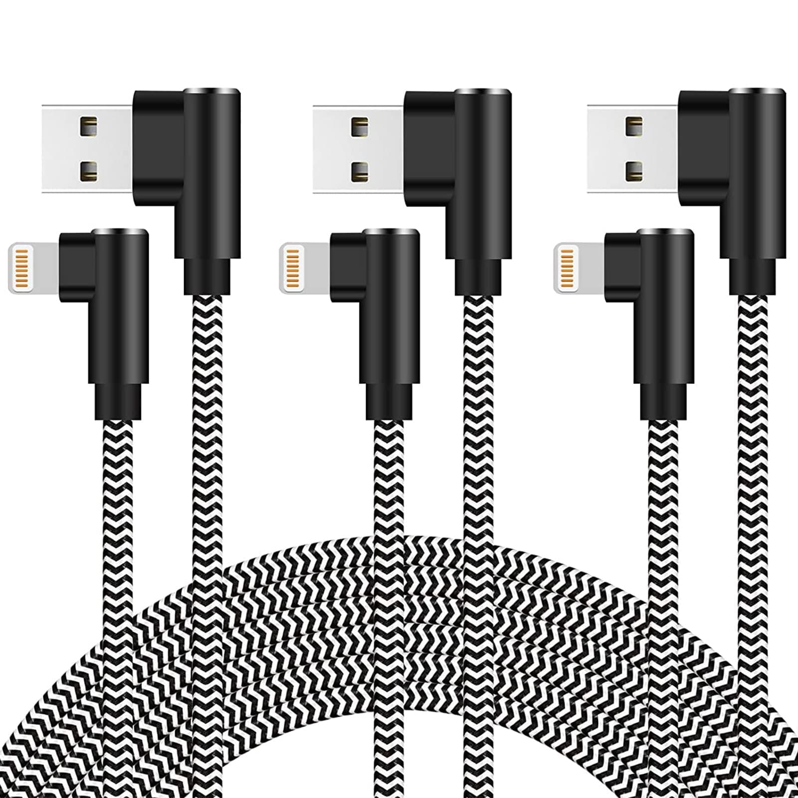 iPhone Charger 10ft 90 Degree Lightning Cable 3 Pack iPhone Charging Cable Right Angle Nylon Braided Fast Charger Cord Compatible with iPhone 14 13 12 11 Xs XR X 8 7 6 (Black)