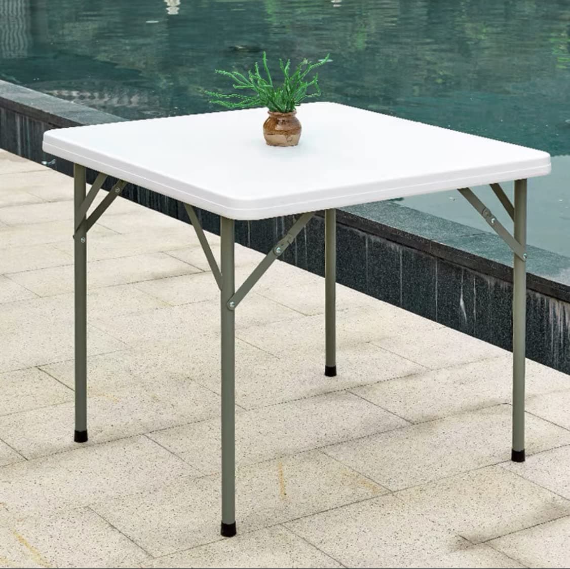 Square Plastic Folding Table,Camping Table,Granite White Portable Plastic Folding Table,Bi-Folding Table for Wedding, Party, BBQ, Garden, Patio