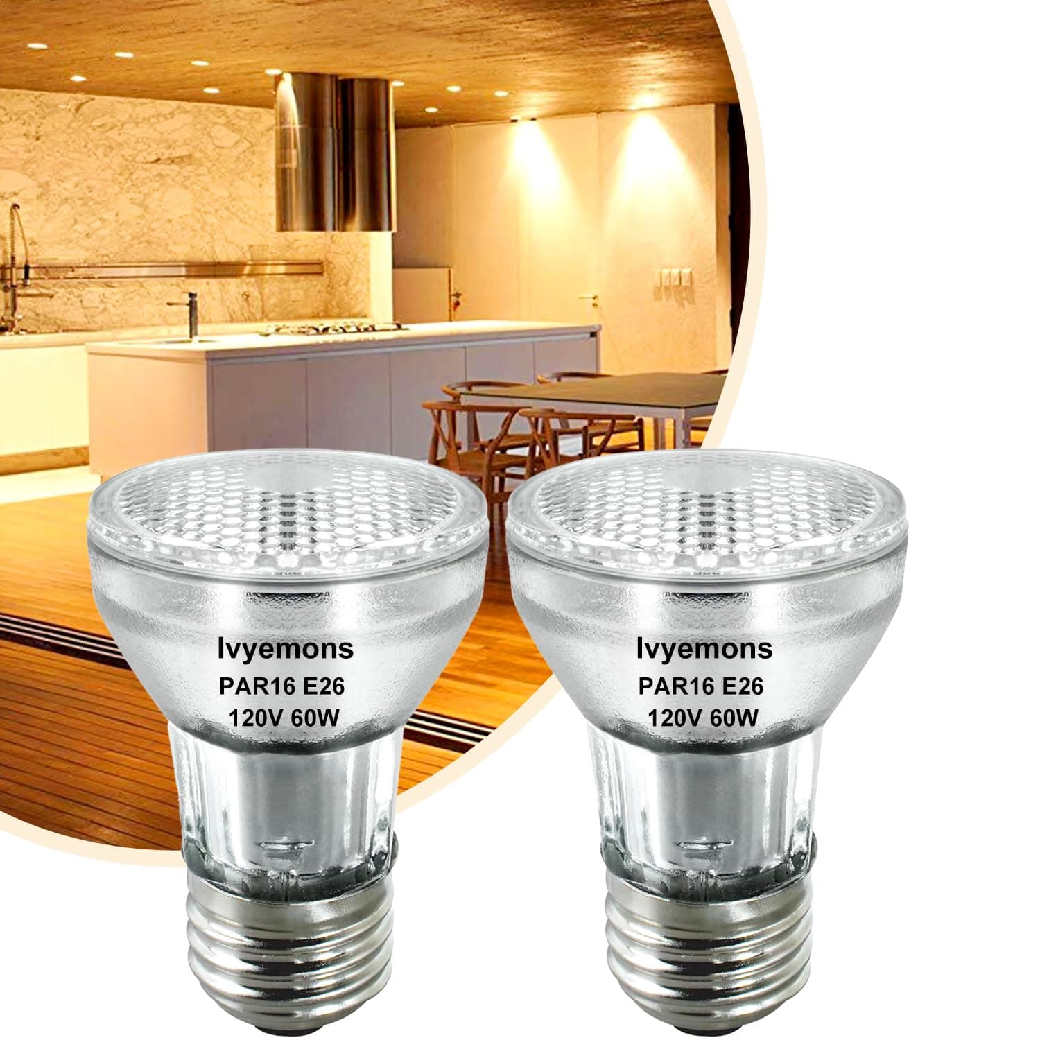 PAR16 Light Bulb - 2 Pack PAR16 Halogen Bulb 60W 120V E26 Base Warm White 2800k, Long Lasting PAR16 Flood Bulb Dimmable, Halogen PAR16 Bulb 60W for Range Hood Lights,Ceiling Fan,Table Light