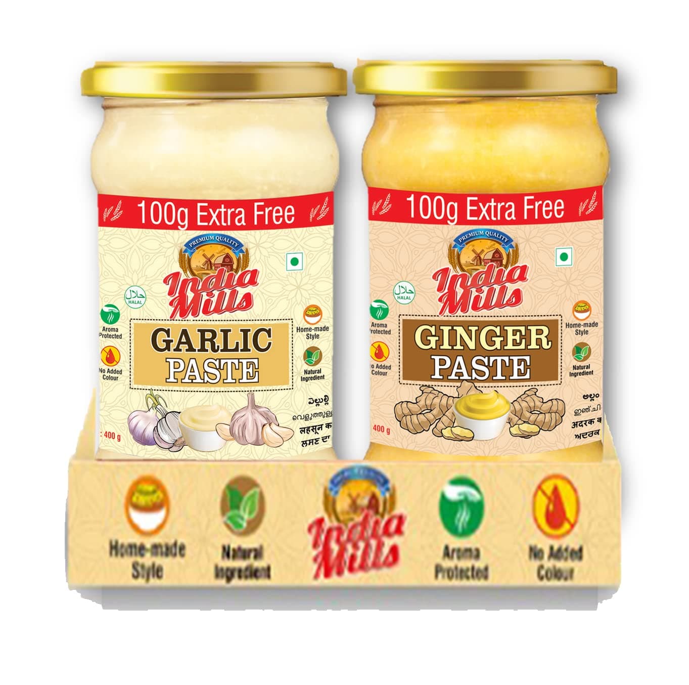 INDIA MILLS Ginger Paste + Garlic Paste - 400 gm + 400 gm