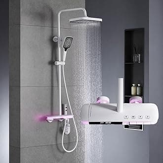 BEITH Thermostatic Shower System, 4 Piano Keys Shower Faucet Set, 31x20cm Square Shower Set, Digital Display, 360° LED Ambient Light, Hydroelectric Power, with Bathtub Faucet, Booster Spray Gun