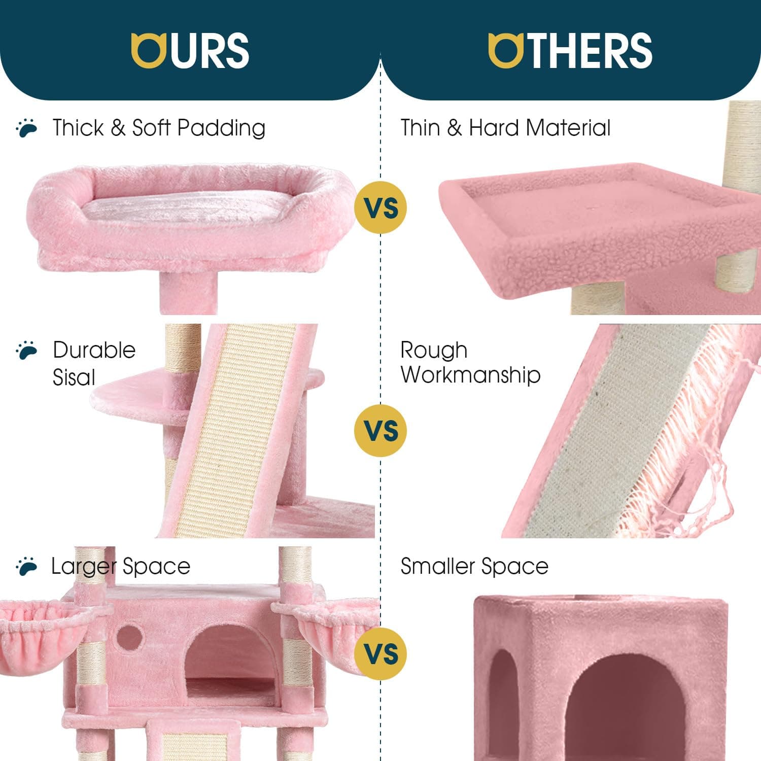 WEEWAY 68 Inches Multi-Level Large Cat Tree for Feline/Big Tower/Condo/Cozy Plush Kitty Perches/Fluffy Balls/Sisal Scratching Posts and Hammocks/Cave/Furniture Activity Center/Pink