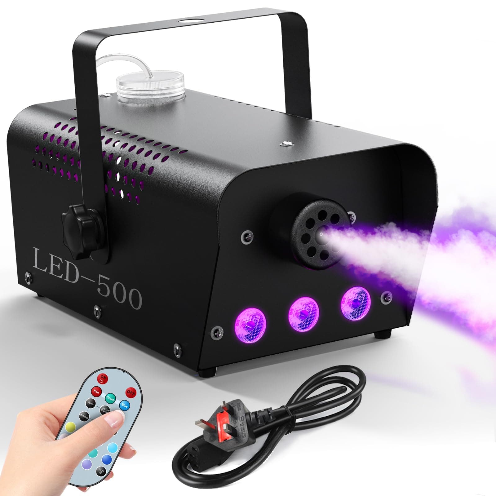 U`King Fog Machine, Smoke machine with Wireless Remote Control, 500 WATT Stable and Portable, Suitable for Party, Disco Dj Effect, Christmas, Wedding Celebrations and Stage Performances(500W Black)