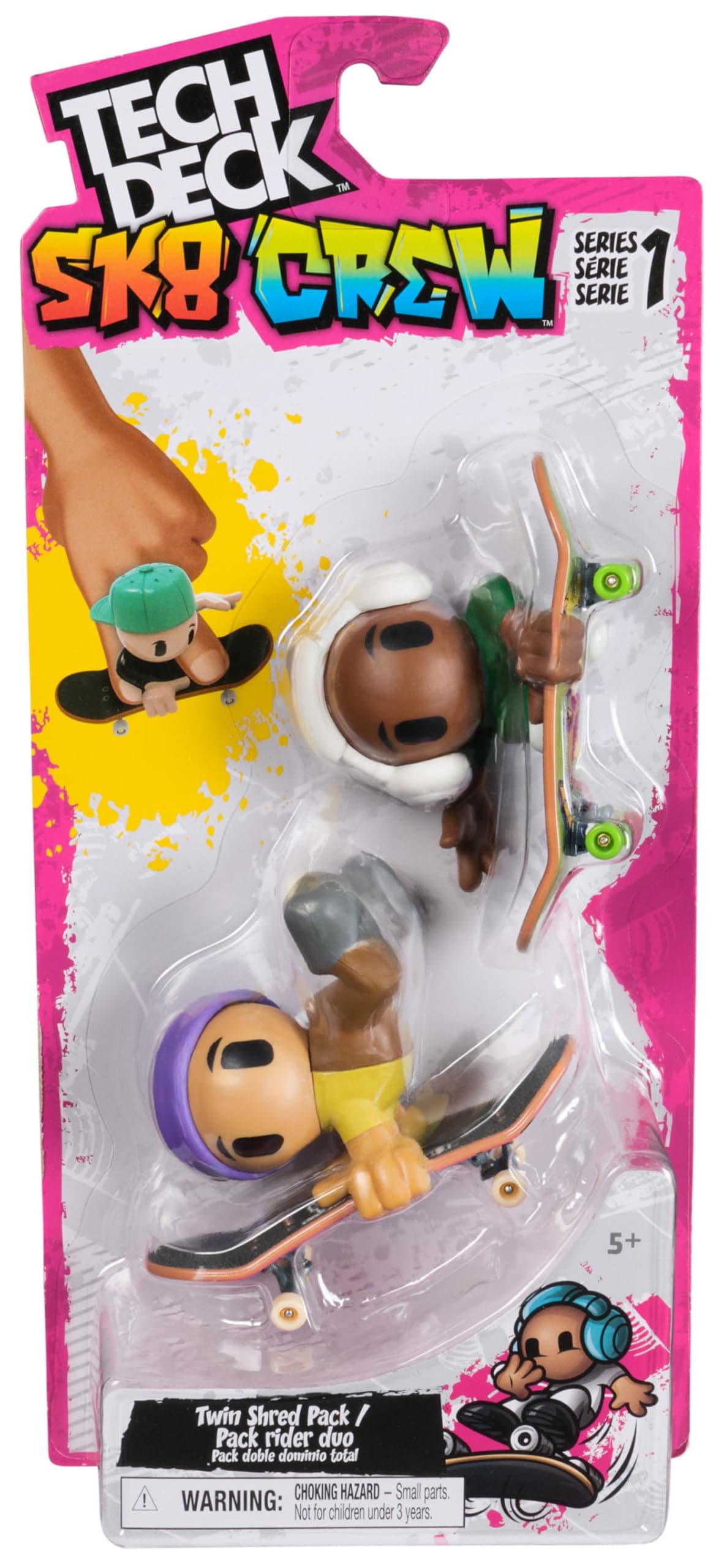 Sk8 Crew, 2-Pack Exclusive Fingerboards with Assistive Figures, Collectible and Customisable Mini Skateboards, Kids’ Toys for Ages 5 and up (Styles May Vary)