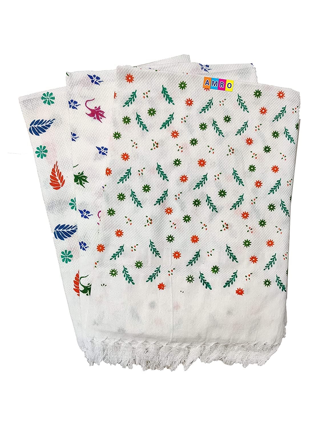 AMRO Beautility Needs White Cotton Bath Towels Light Weight,Thin,Fast Absorbing,Pure Cotton Kerala Thorthu/Bath Towel/Gamcha Large Size,Combo Set Pack Of 2 Pieces (Hot Washable) 75 X 150 Cm,250 TC