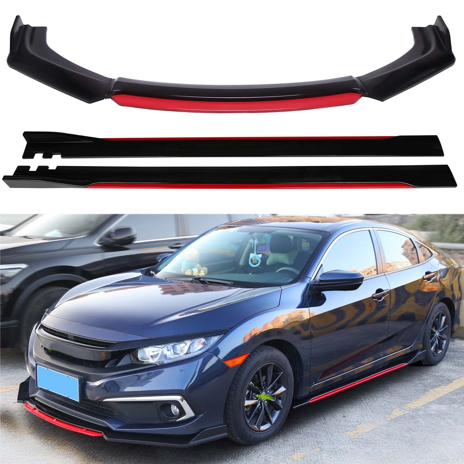 - Universal Front Bumper Lip Chin Spoiler Splitter Diffuser Guard Wing Protector Trim Car Body Kit with 2M/78.7inch Side Skirt Extension Compatible with Honda Accord Civic Subaru WRX Mazda Most Vehicles