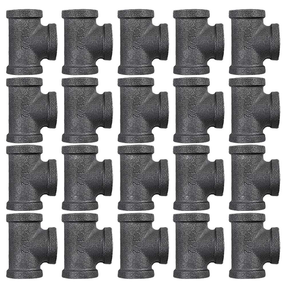 20 Pack 1/2 Inch Tee Threaded Pipe Fittings, Cast Pipe Fittings for DIY Furniture Decorative, Steampunk Industrial Vintage Style.