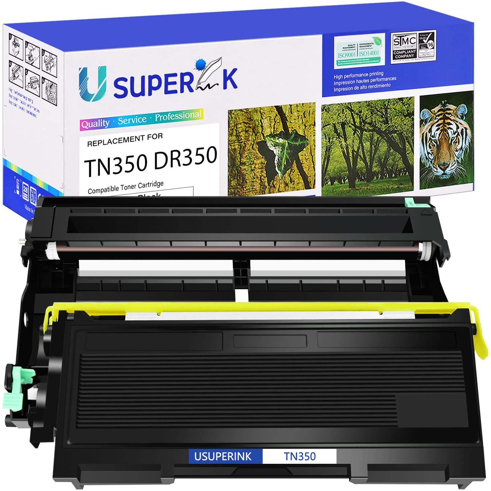 SuperInk 2 Pack Compatible Toner Cartridge & Drum Unit Set Compatible for Brother TN350 DR350 use in DCP-7010 HL-2030 HL-2070N Intellifax 2820 MFC-7220 Printer (1 Toner, 1 Drum)