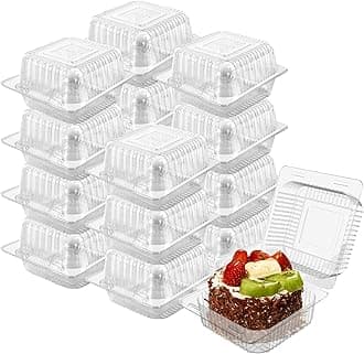 Cake Slice Containers,100PC Square Plastic Hinged Food Container Individual Clamshell Food Containers Disposable Plastic To Go Containers Takeout Tray for Salads, Pasta, Sandwiches 5.3x4.7x2.8 Inch
