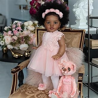 Pinky Lovely Reborn Baby Dolls Black Girl 26inch 66cm Soft Vinyl Lifelike Toddler Doll Real Look African American Newborn Baby Dolls Toy for Kids 3+