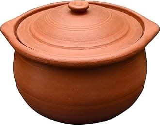 EZAHK Handmade Clay Earthen Kadai Pot with Lid for Cooking & Serving - Brown (1.5 liter), Natural and Traditional Pure |Non-Stick |