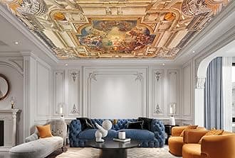 Gold Rome Church Ceiling Wallpaper Mural Renaissance Art Wall Mural Baroque Art Wall Decoration for Bedroom Living Room (Not Self-Adhesive)