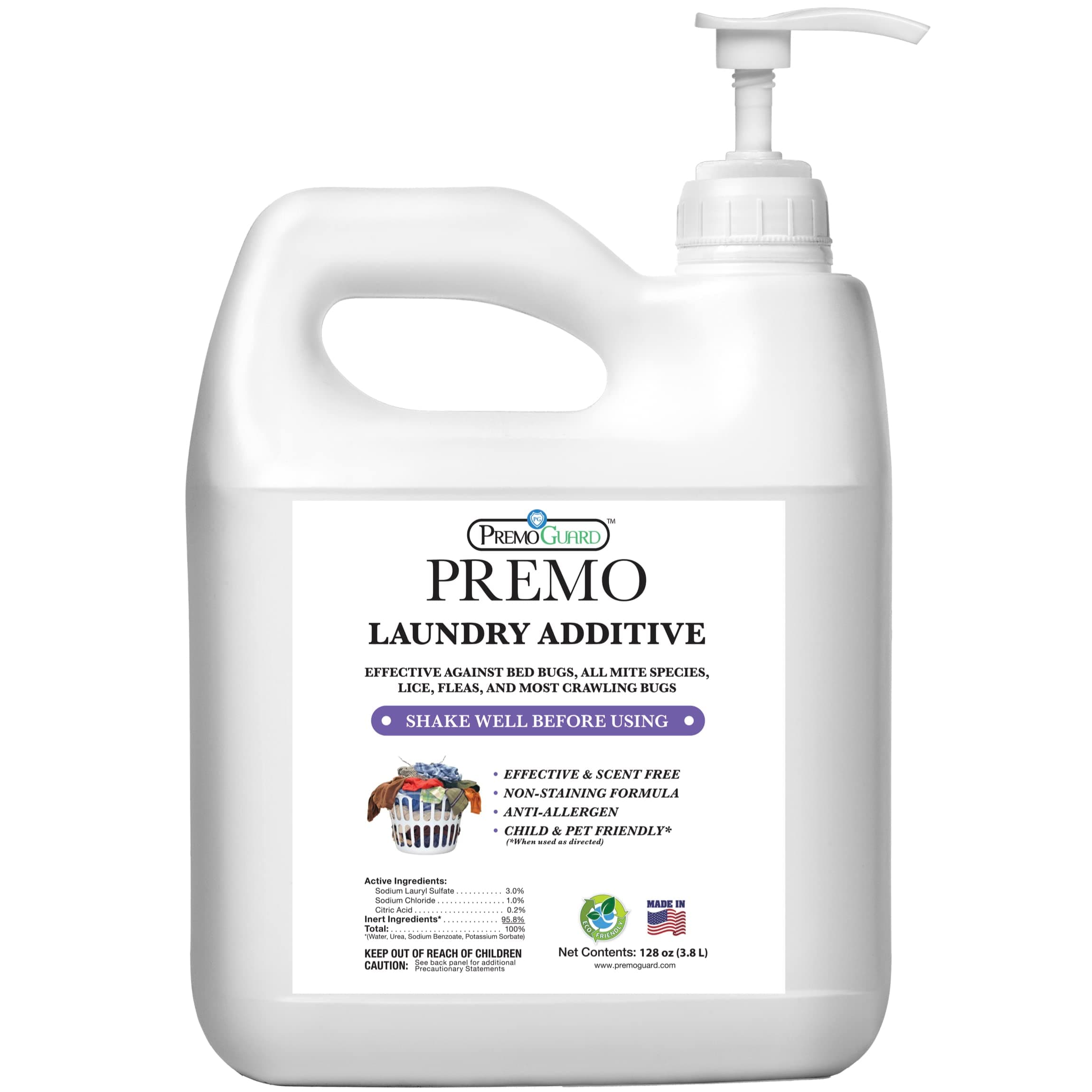 Bed Bug, Mite & Lice Laundry Detergent Additive By Premo Guard – 128 oz – Child & Pet Friendly – Stain & Odor Free – Best Natural Non-Toxin Treatment