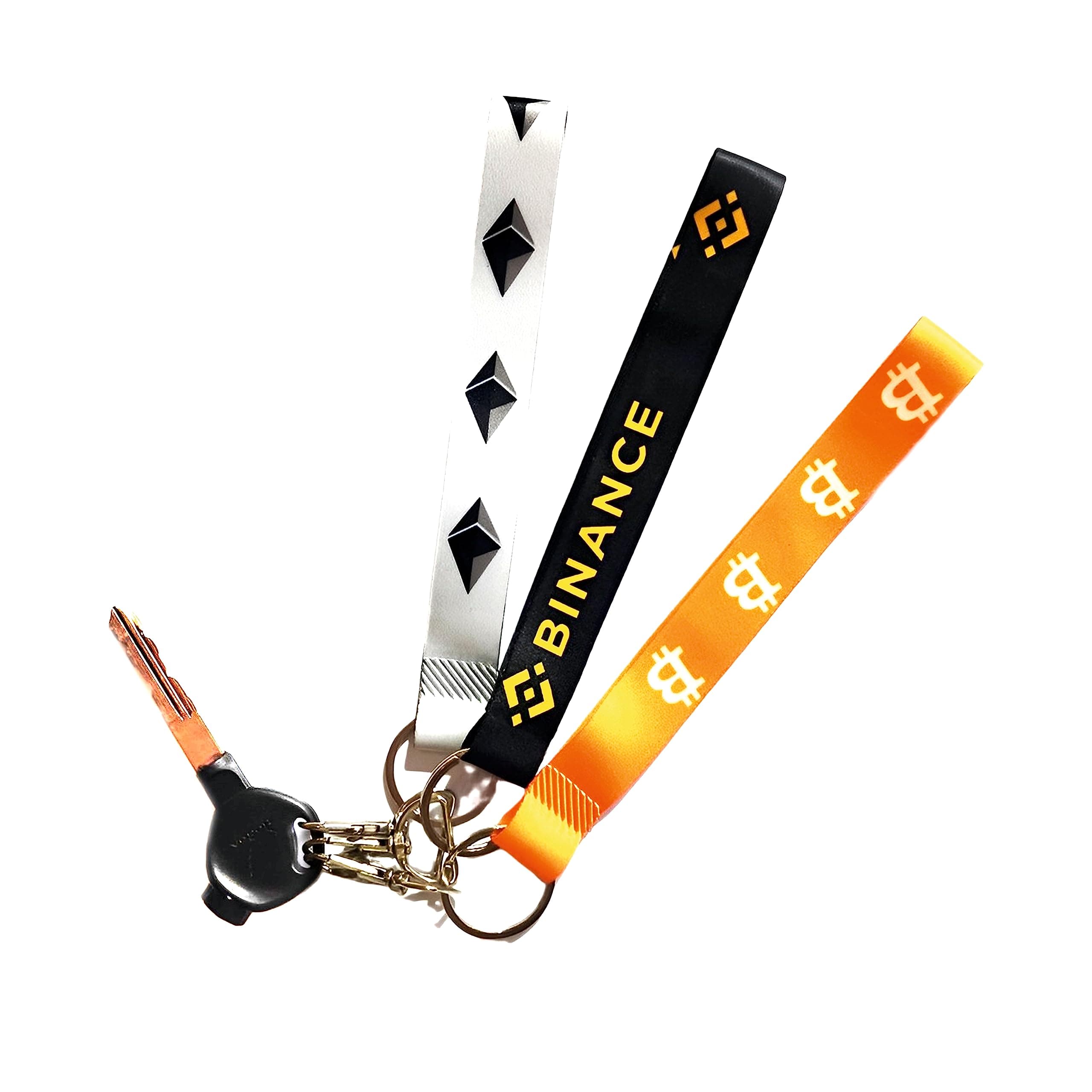 Bitcoin Etherium BNB Crypto Lanyard Keychain with Key Holder Double Side Printing, Pack of 3