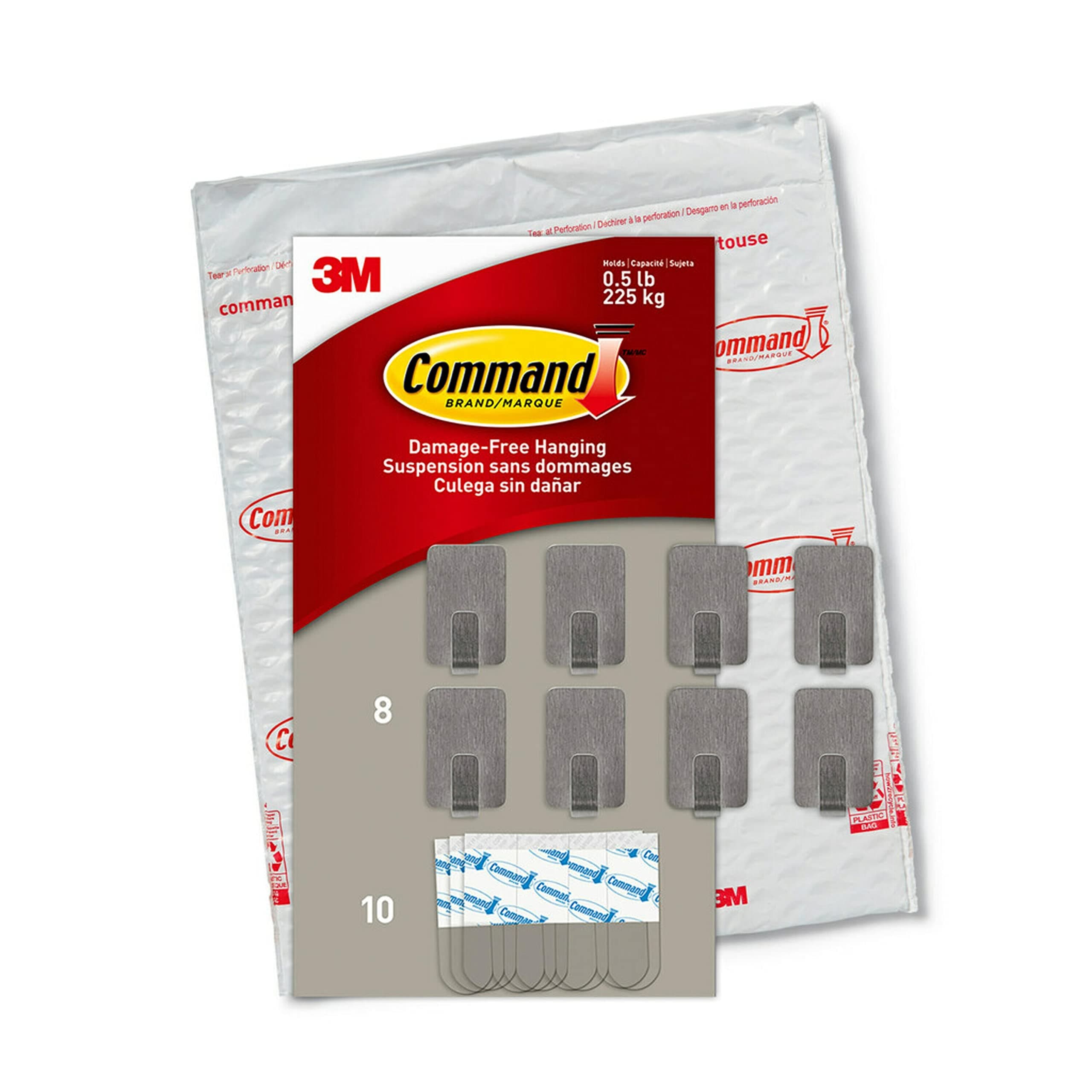 Command Small Stainless Steel Metal Hooks 8 Hooks, 10 Strips, Decorate Damage-Free