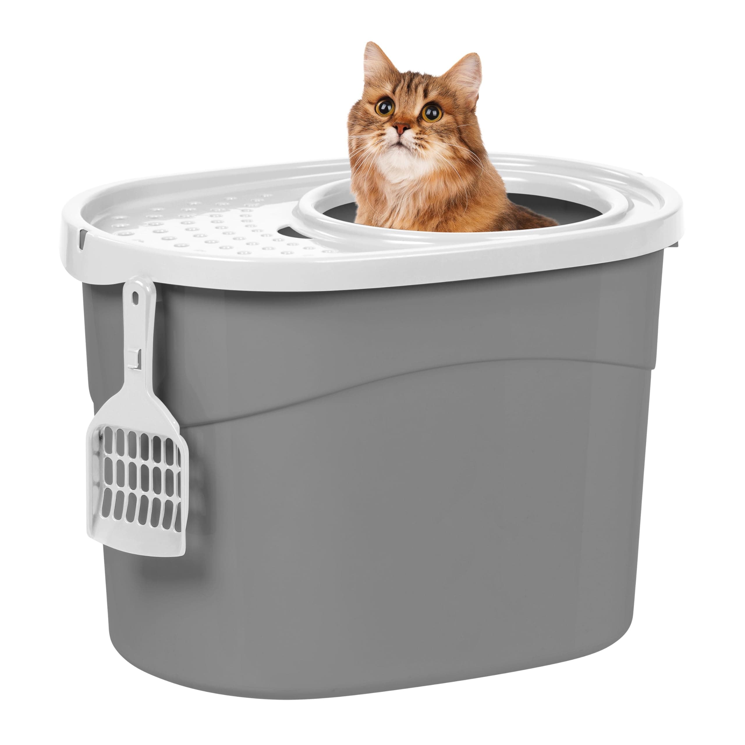 IRIS Top Entry Cat Litter Box with Scoop, Gray and White