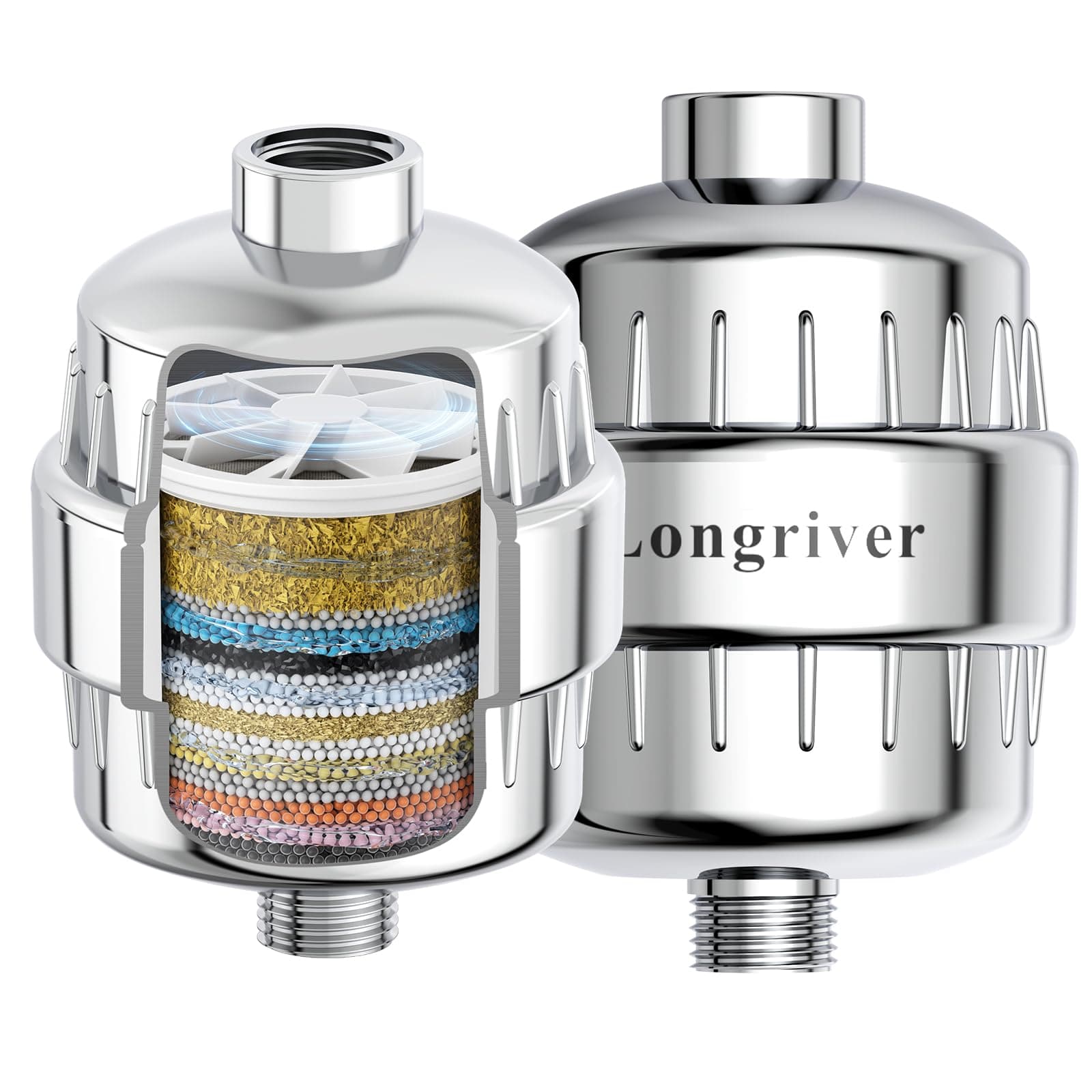 R7 Shower Filter High Put Shower Water Filter for Hard Water 99.99% Remove Chlorine, Heavy Metals, Shower Water Softener, Improve your skin and hair, Bathroom Fixture Hardware Parts, Chrome, 2 Pack