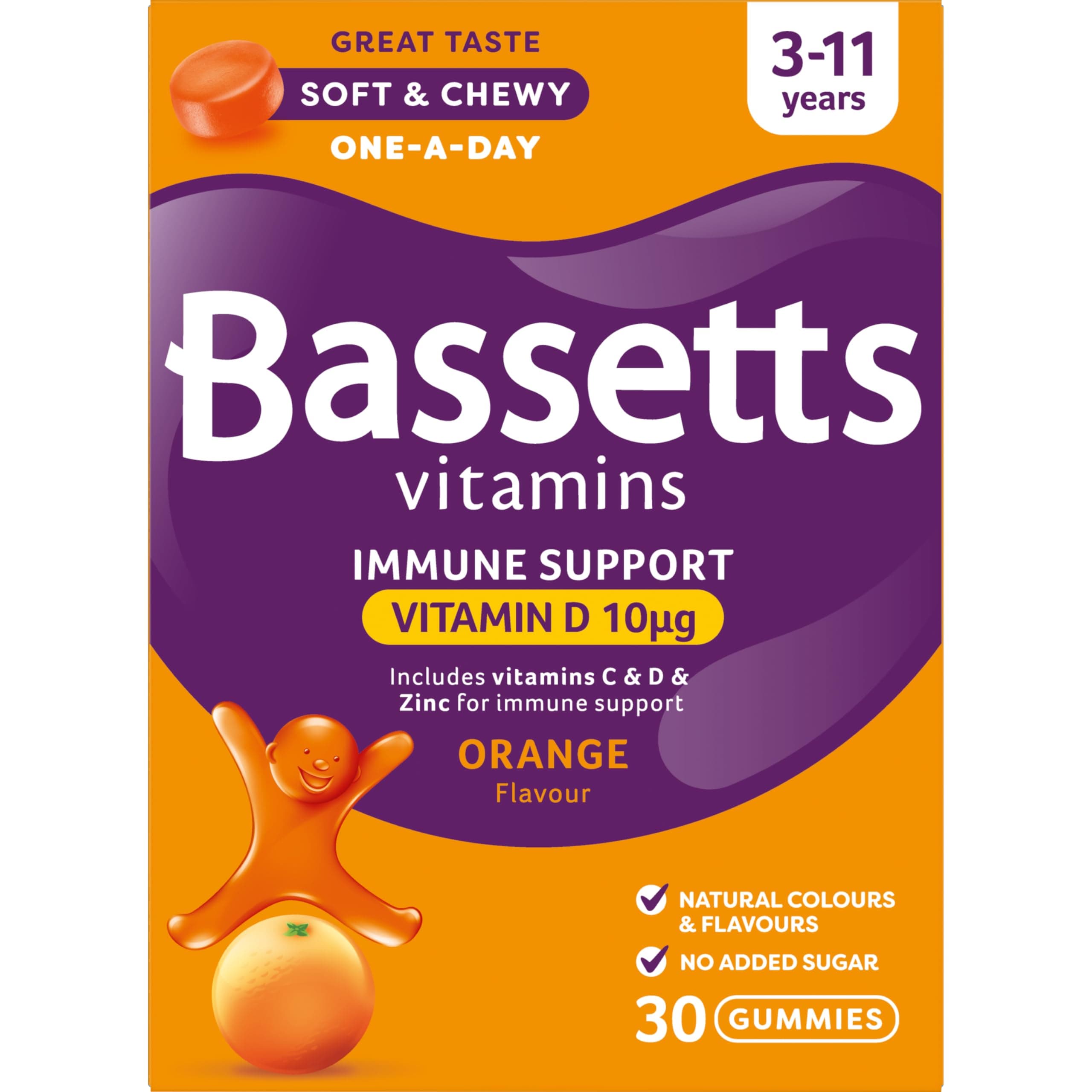 3-11 Years Orange Flavour Immune Support 30 Gummies